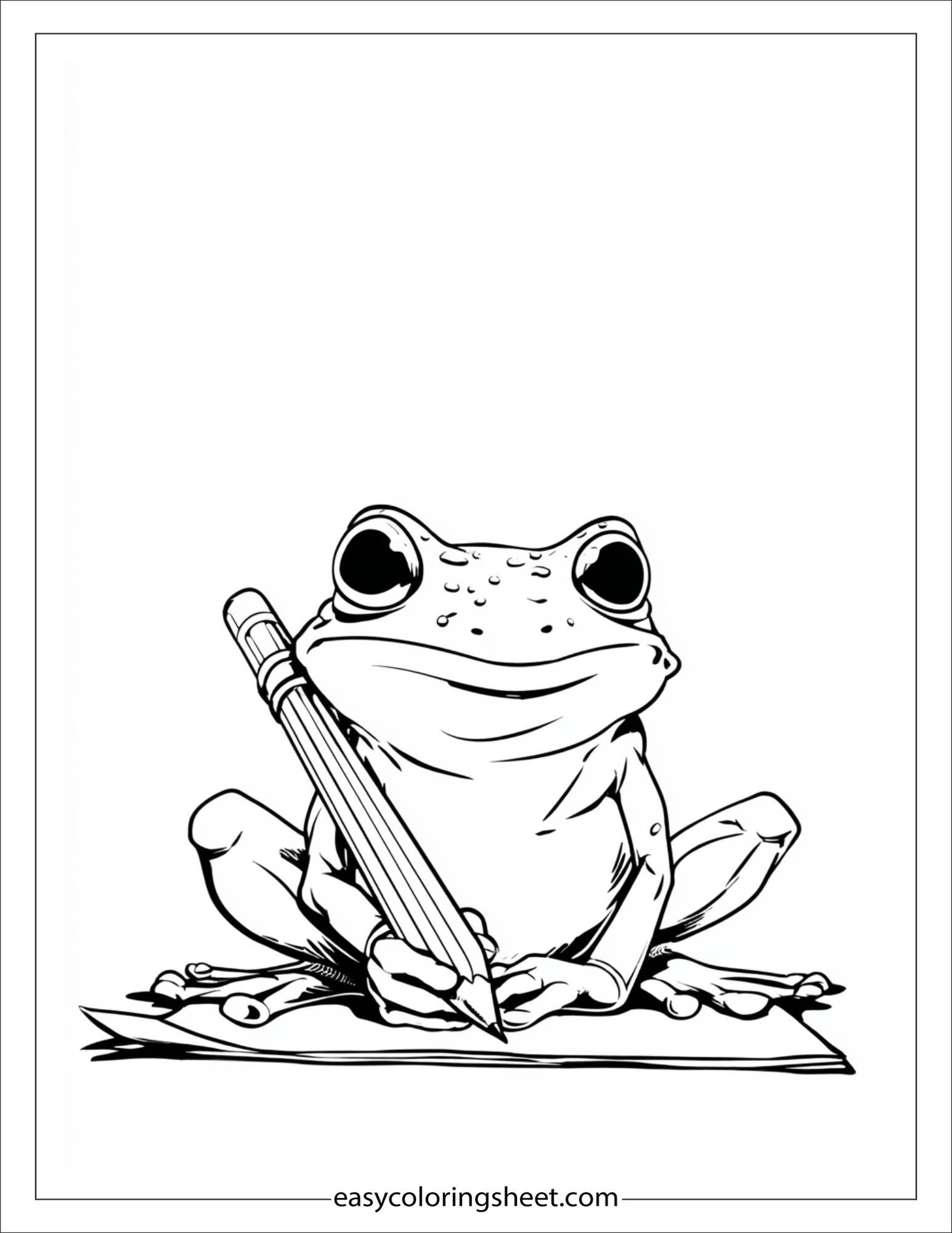 Frog writing with pencil