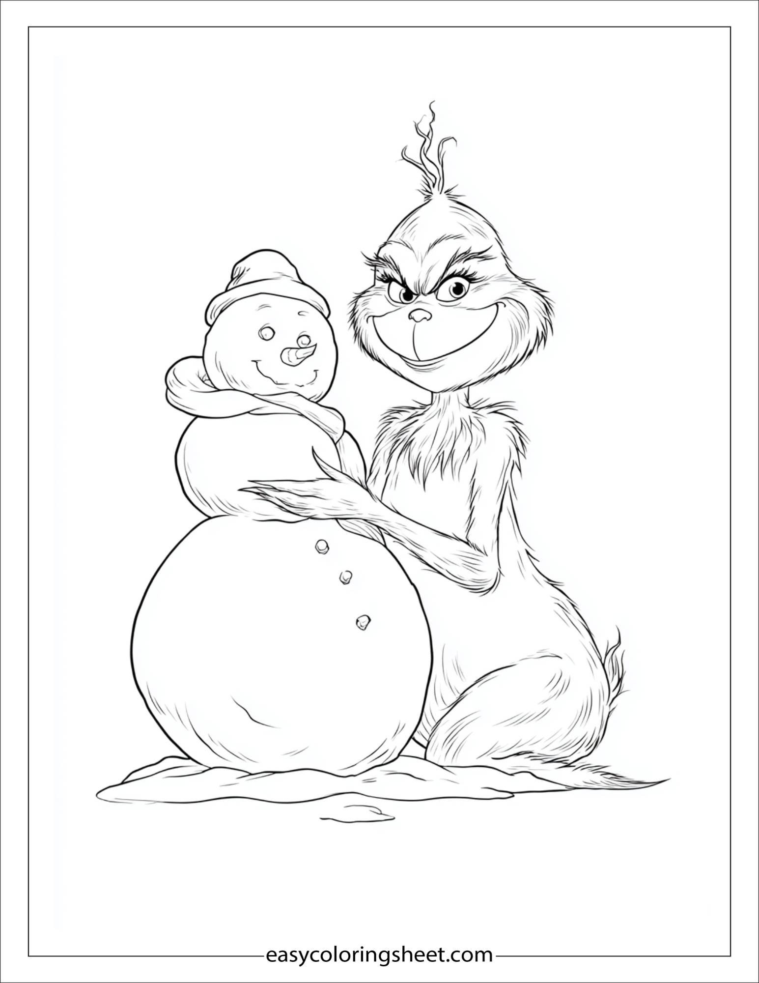Grinch building a snowman