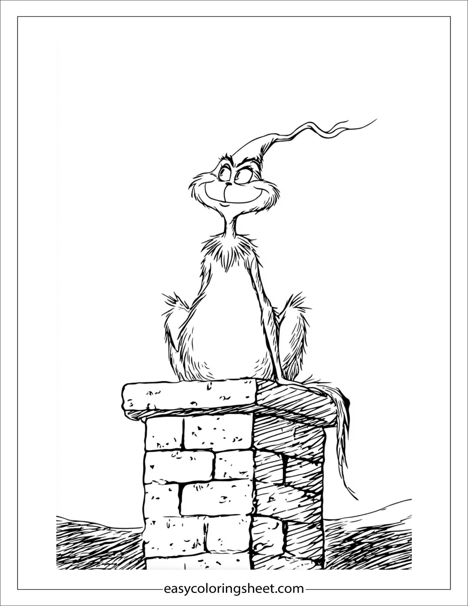 Grinch climbing a chimney