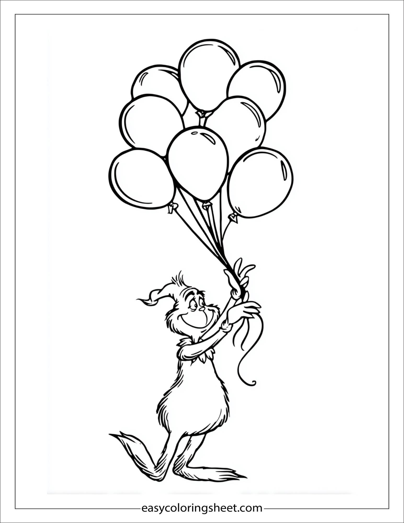 Grinch floating with balloons