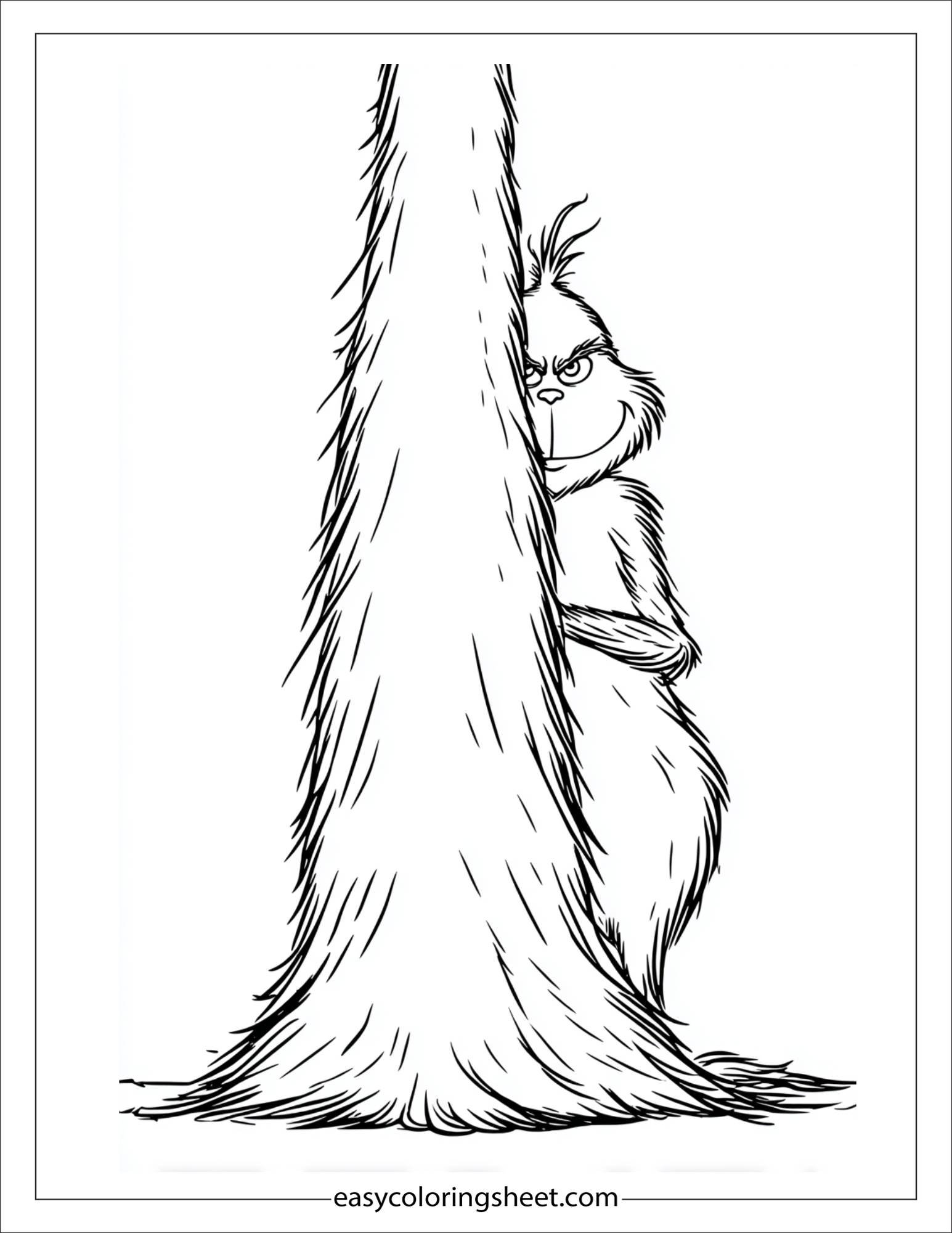 Grinch hiding behind a tree