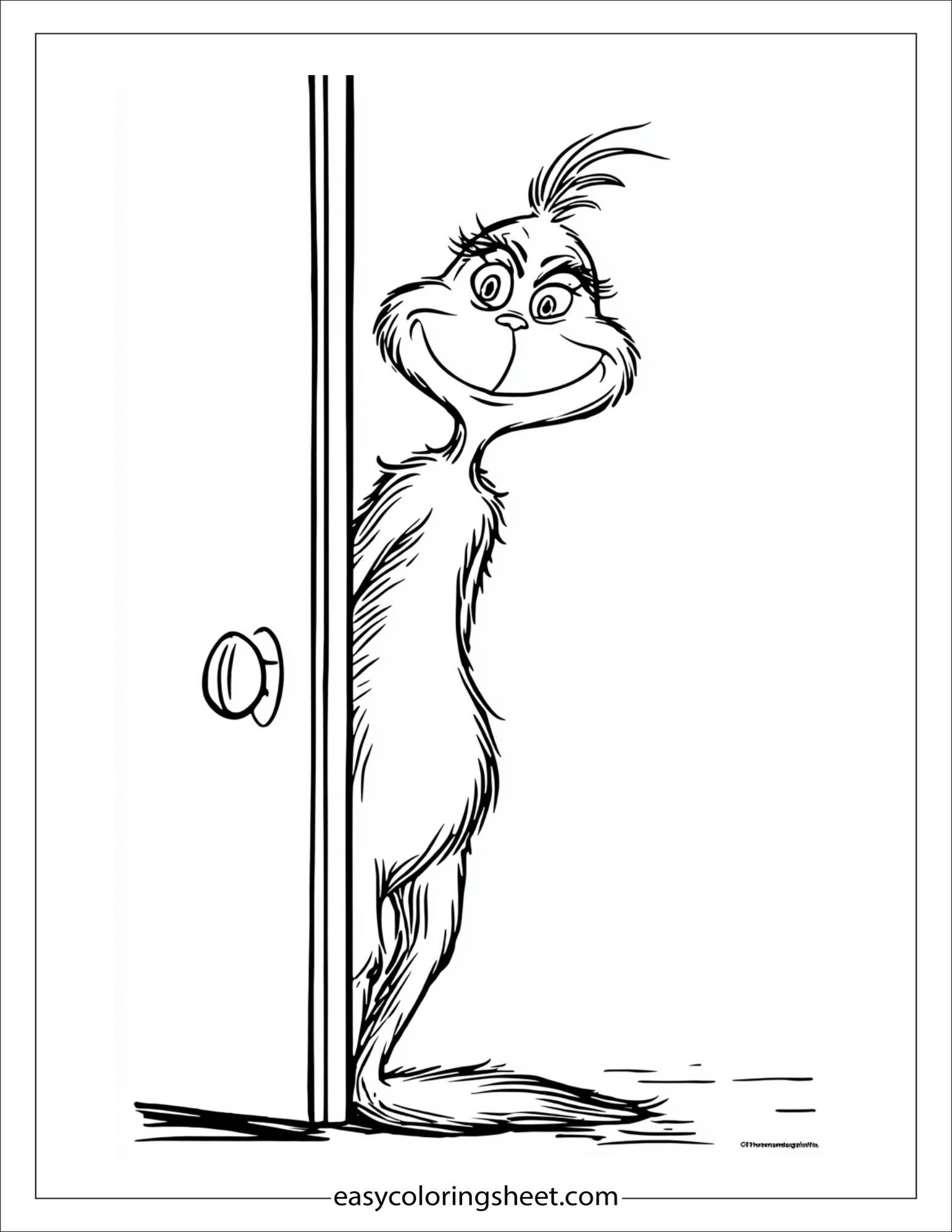 Grinch peeking through a window