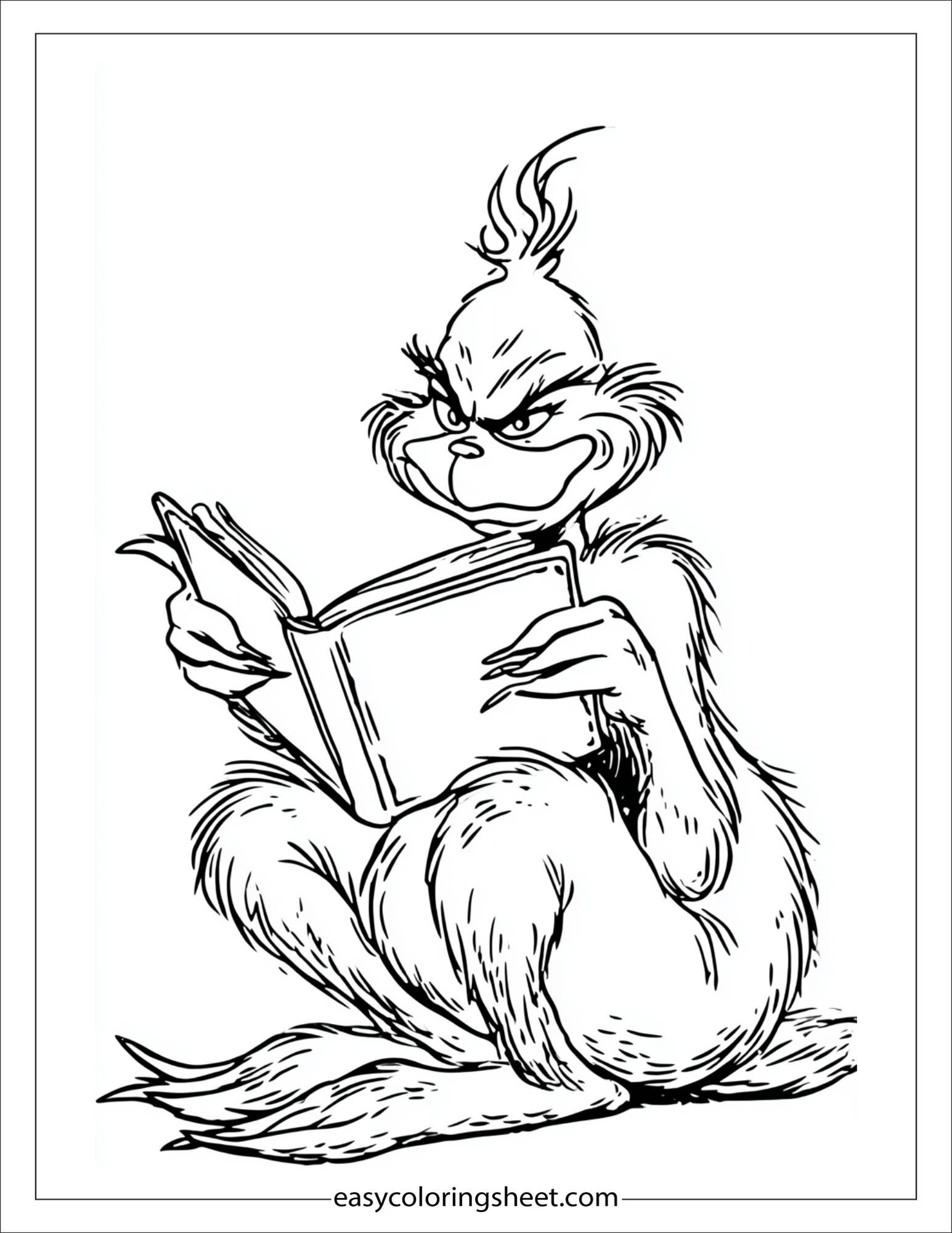 Grinch reading a book
