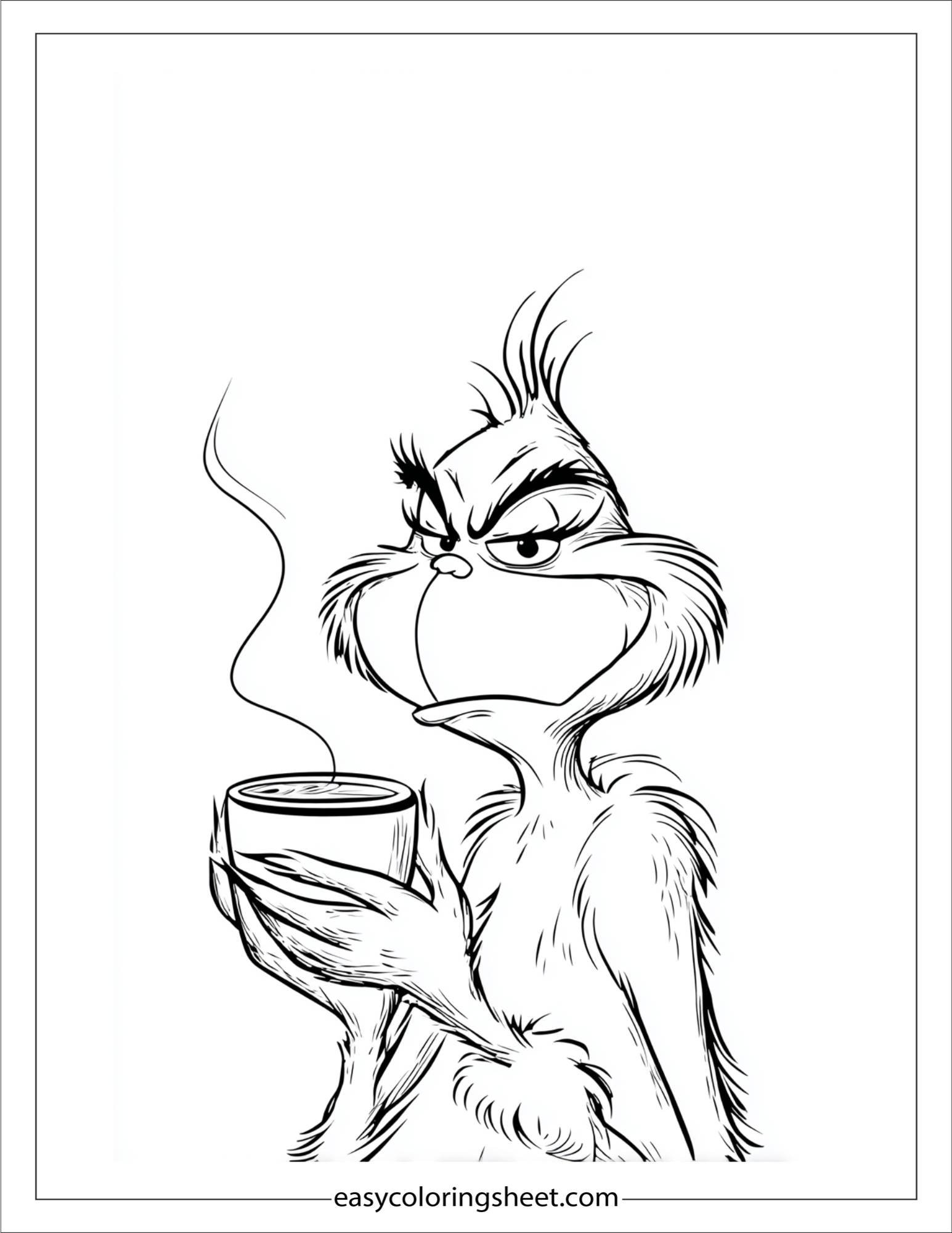 Grinch sipping hot cocoa