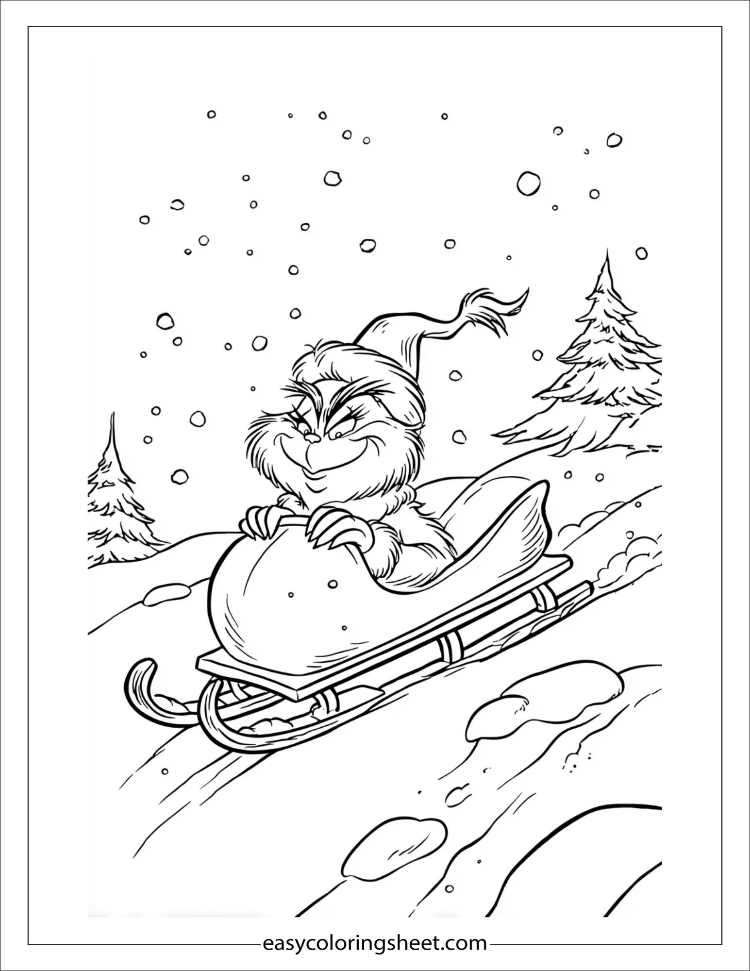 Grinch sledding downhill