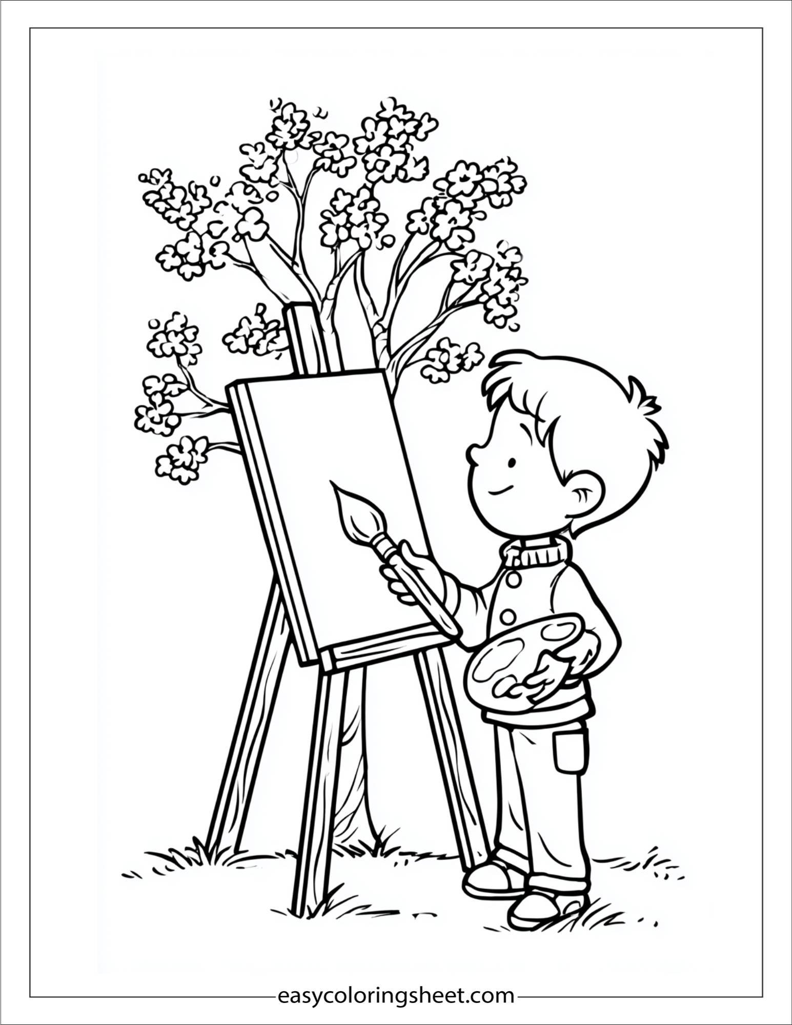 Little Painter with Blossoms