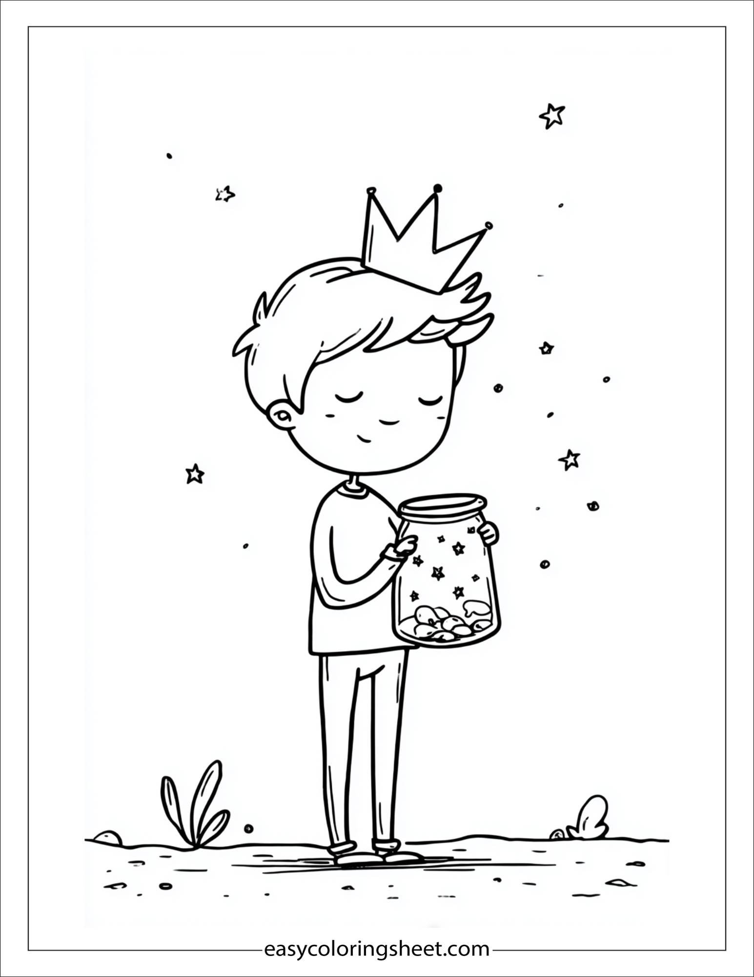 Little Prince collecting stars in a jar