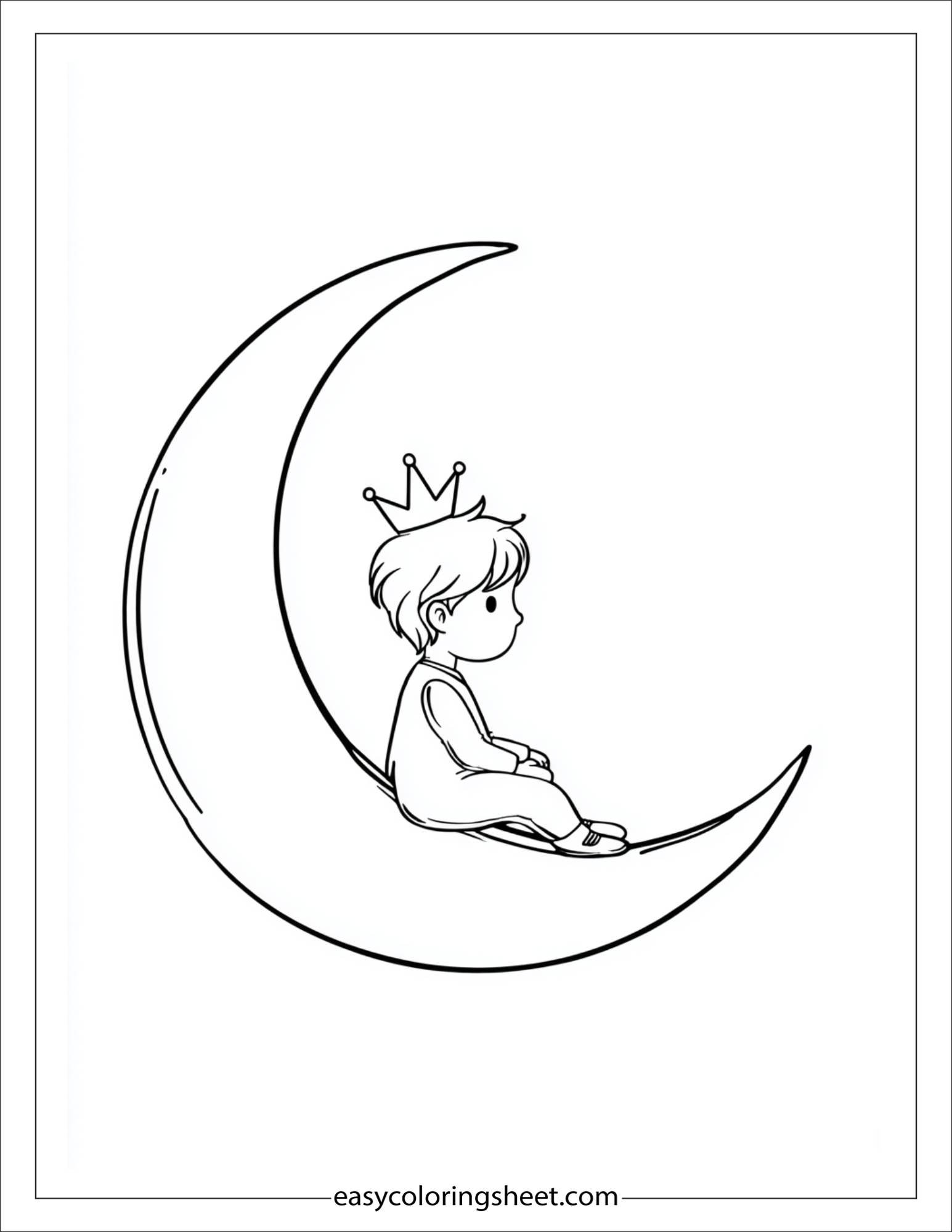 Little Prince sitting on a crescent moon