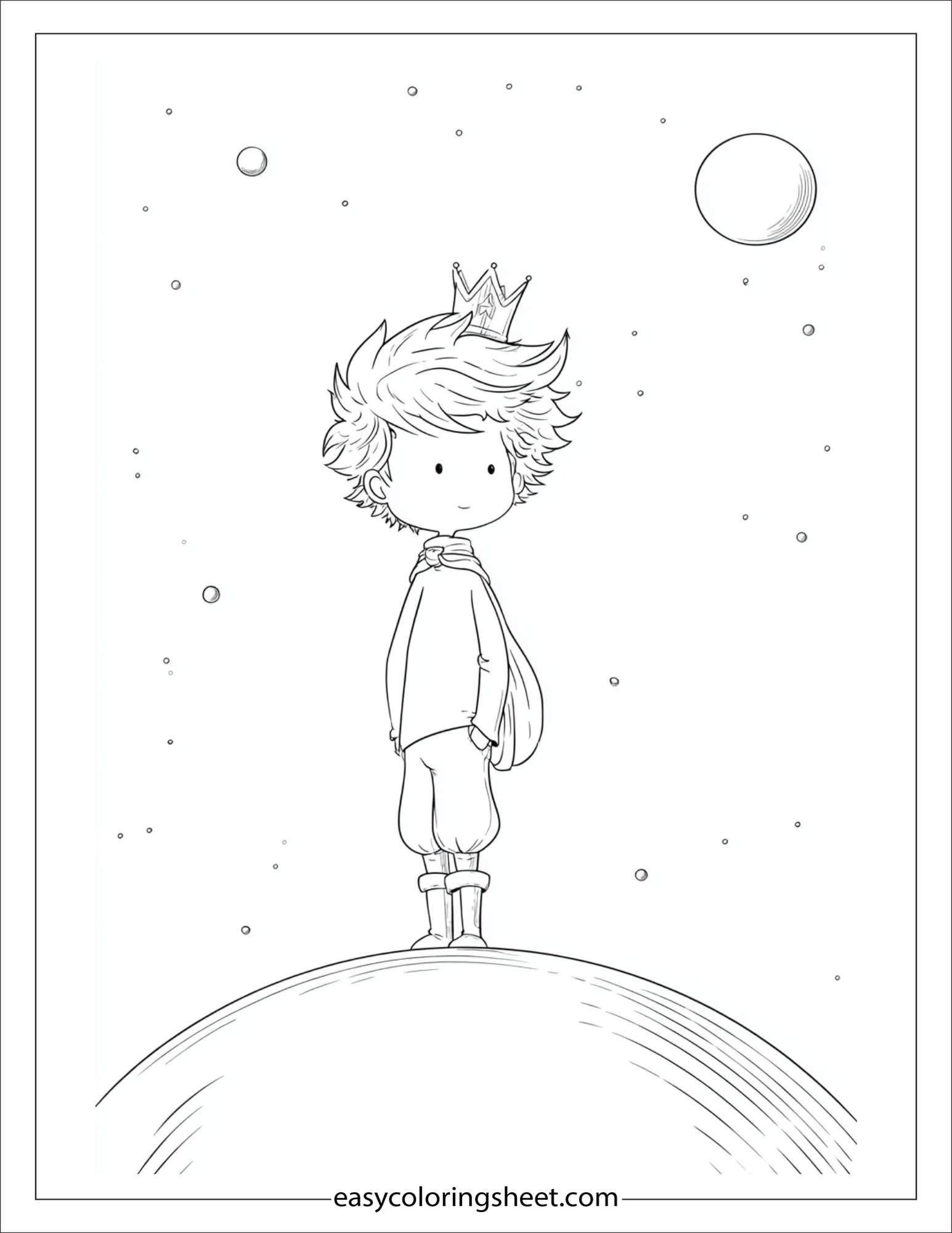 Little Prince standing on his tiny planet