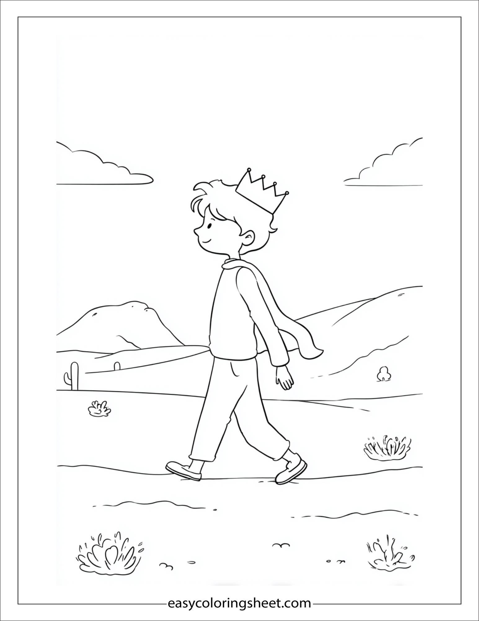 Little Prince walking in the desert