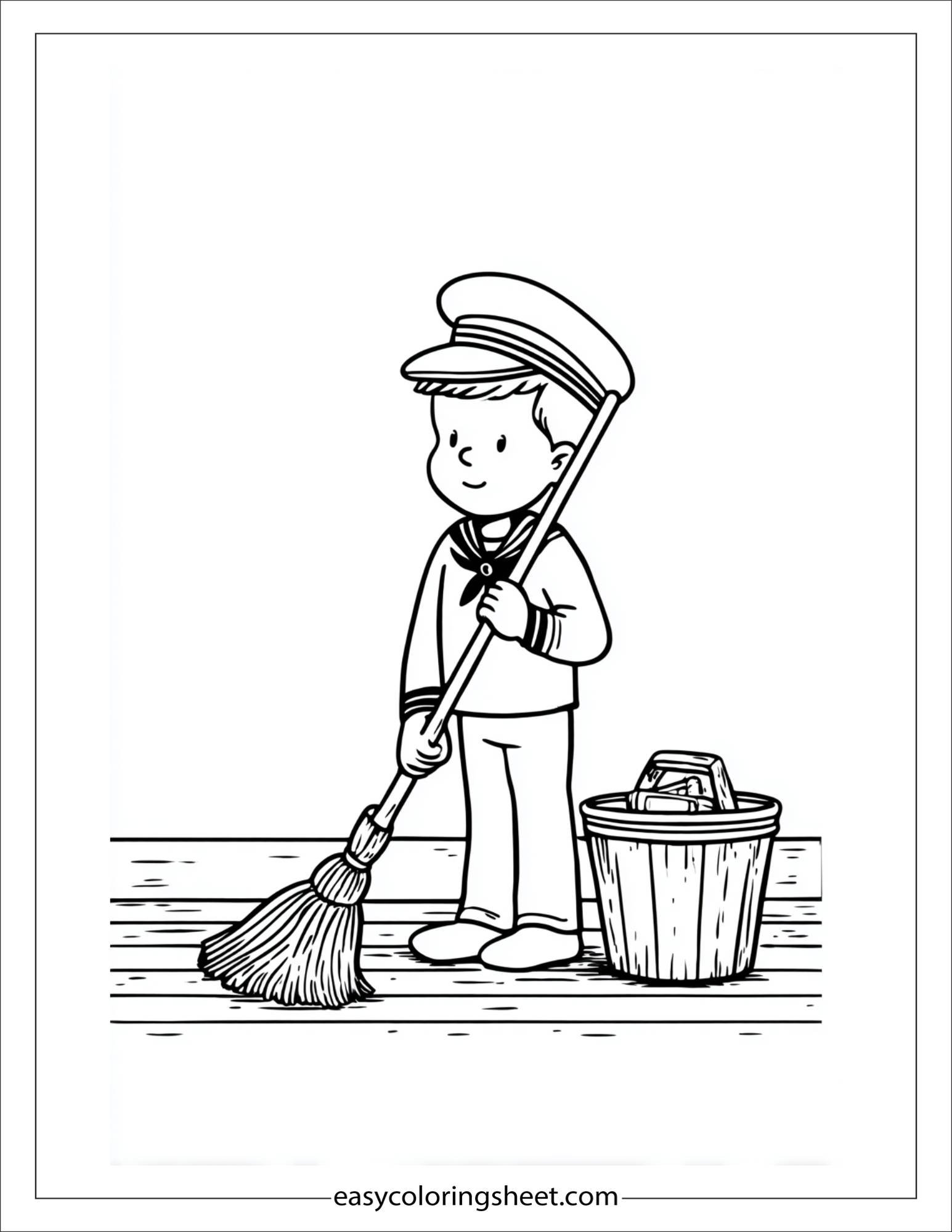 Sailor cleaning the deck