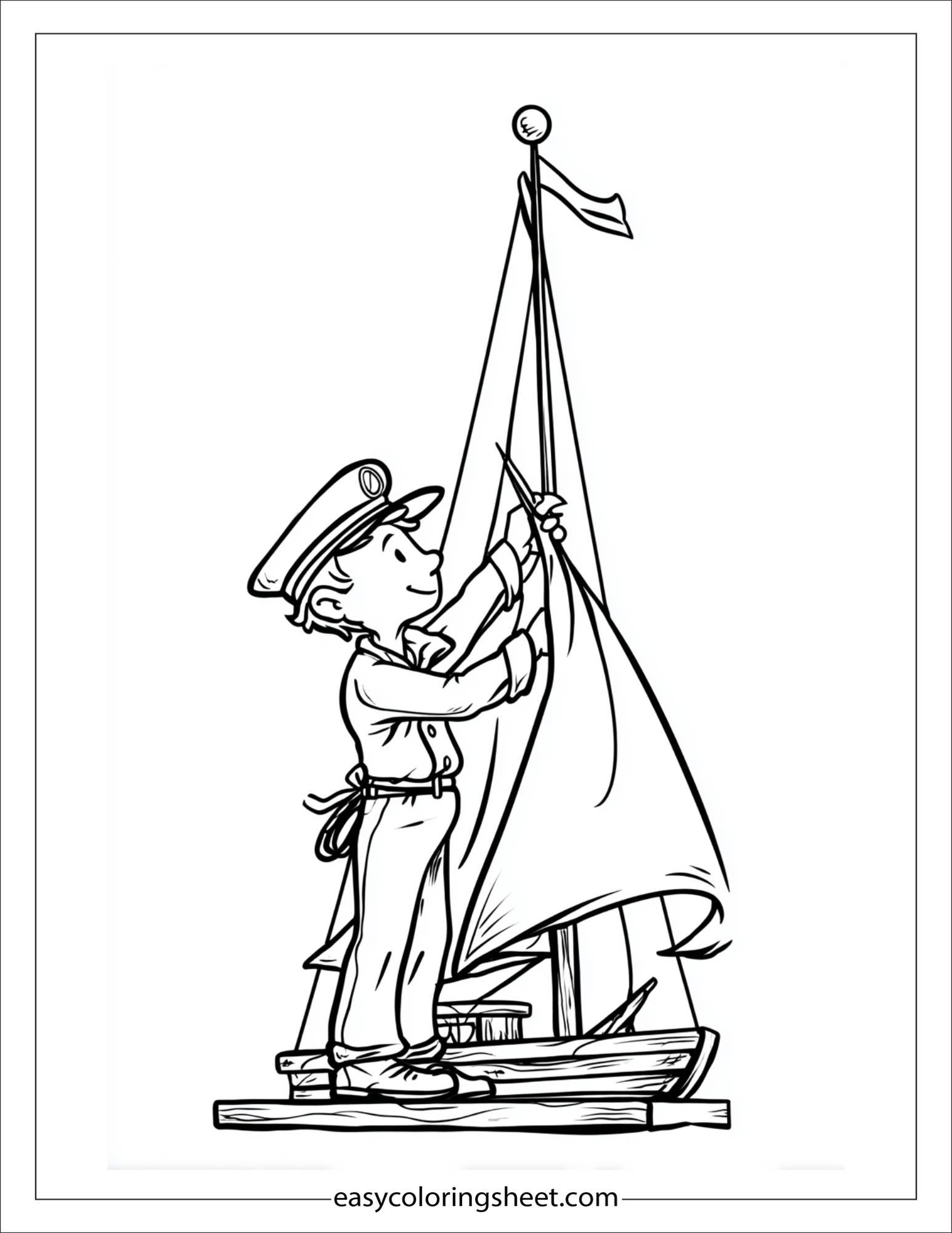 Sailor fixing the sail