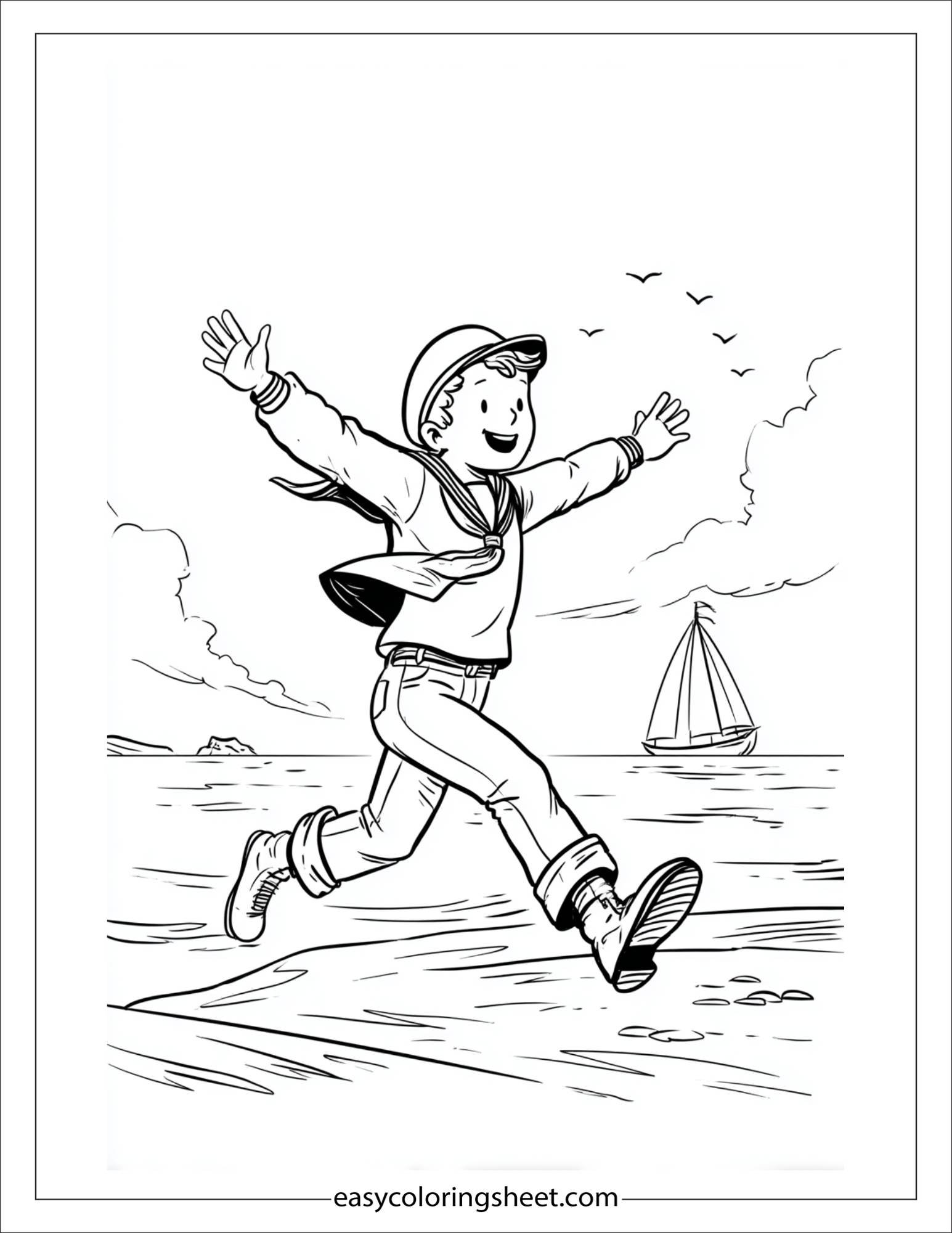 Sailor jumping on shore