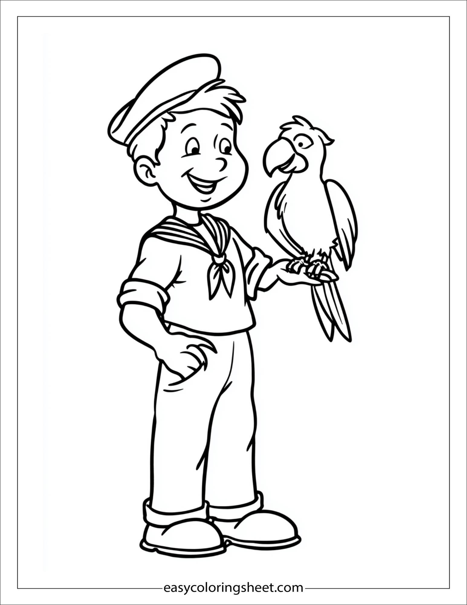 Sailor laughing with parrot