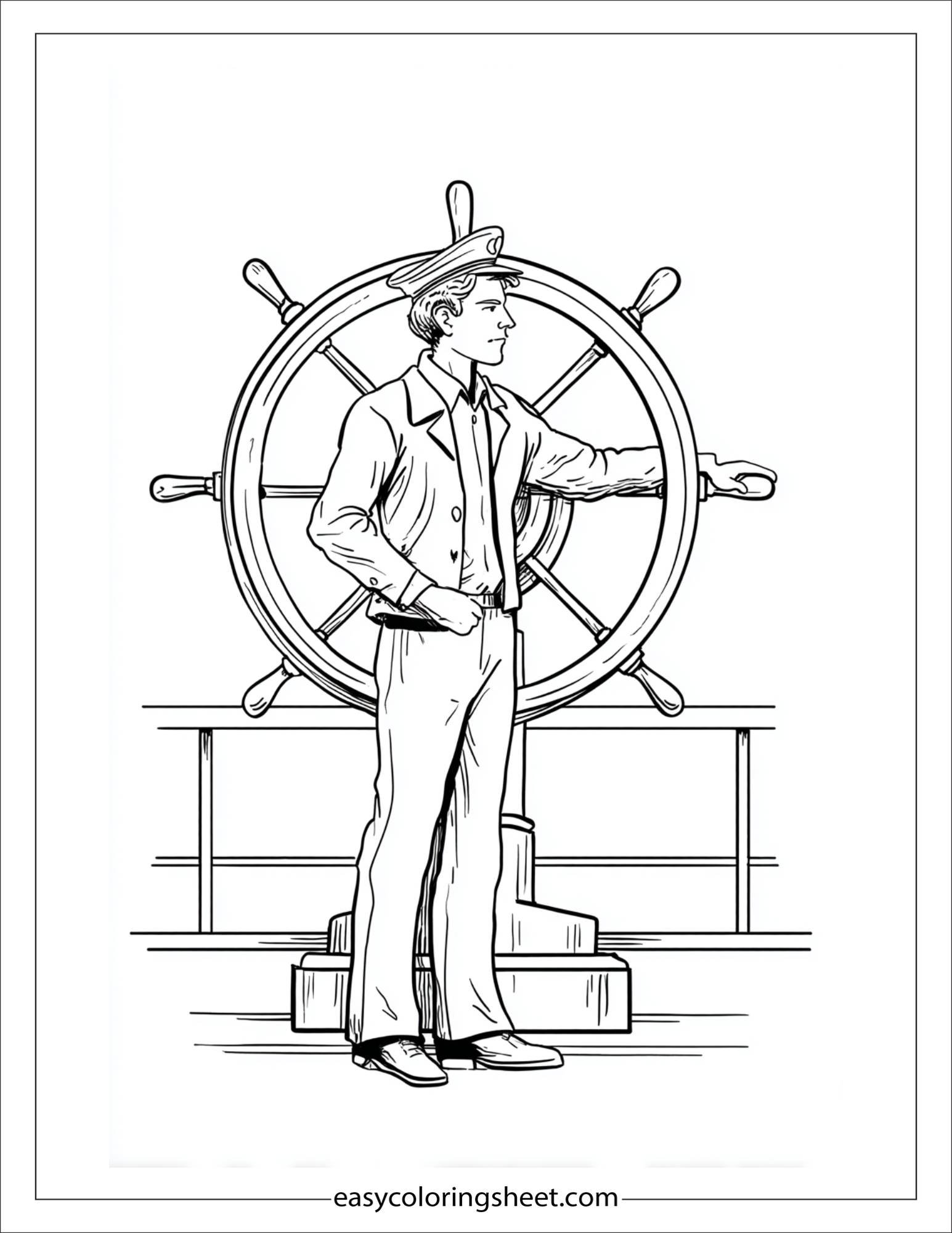Sailor leaning on wheel