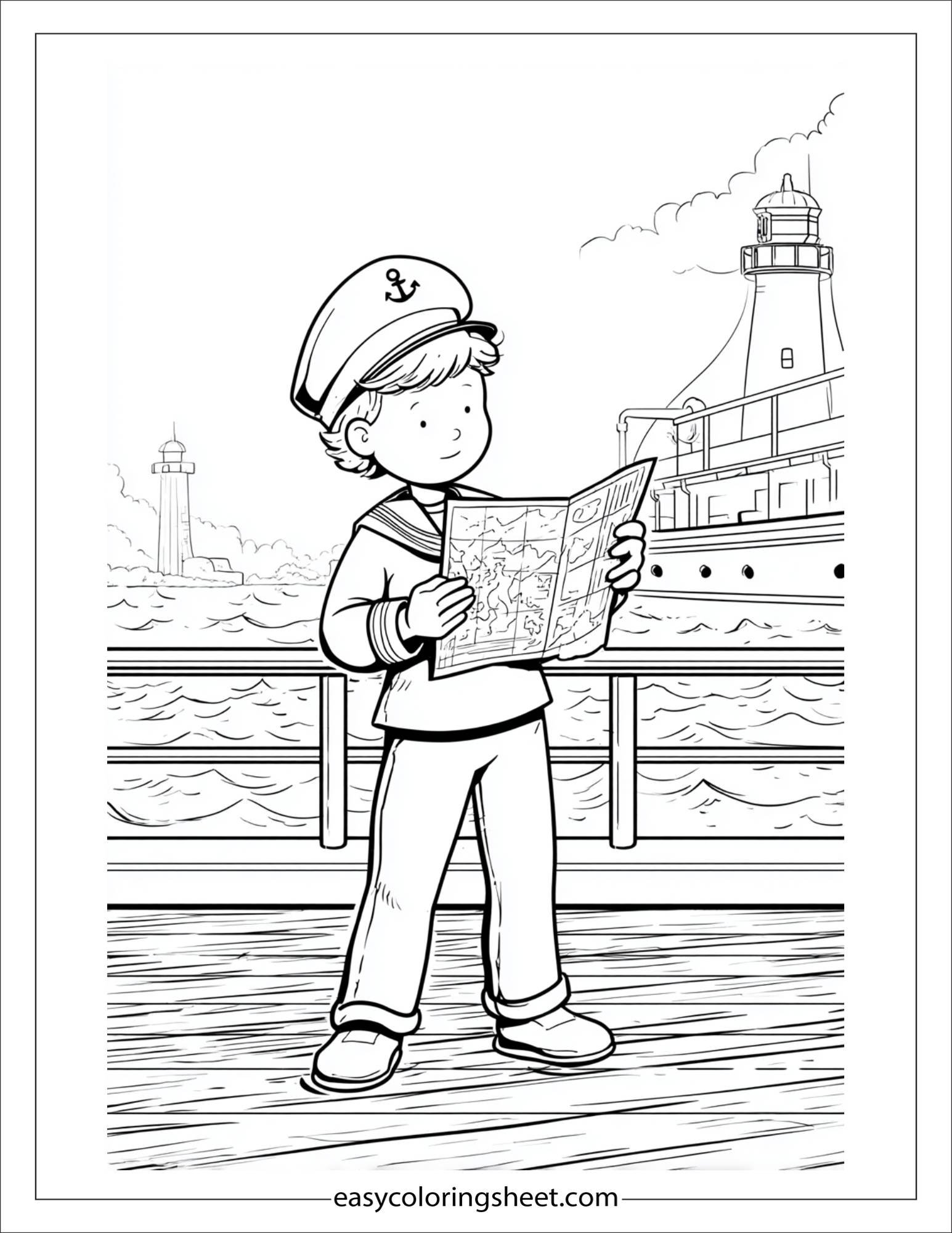 Sailor reading a sea map