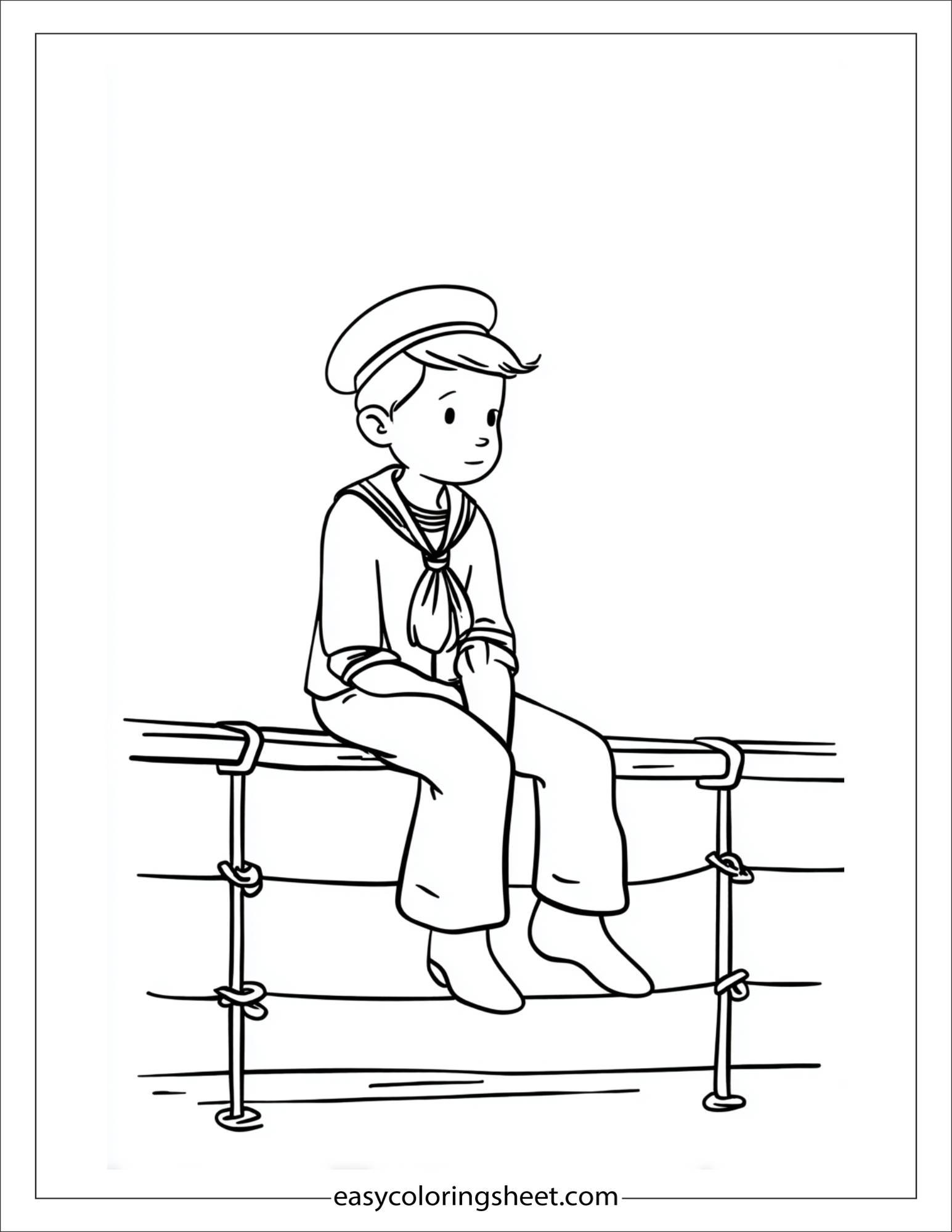 Sailor sitting on ship railing