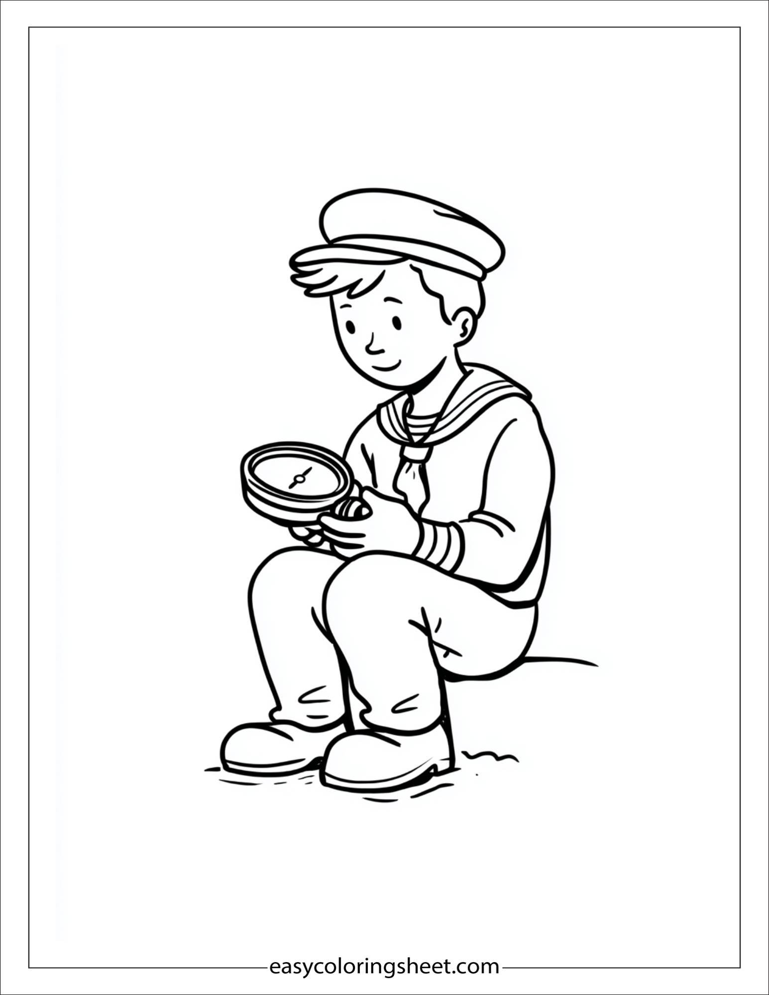 Sailor sitting with compass