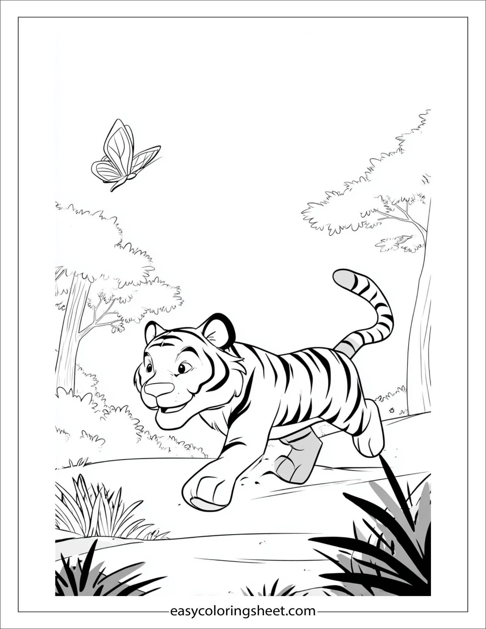 Sher Khan, the tiger, chasing a butterfly