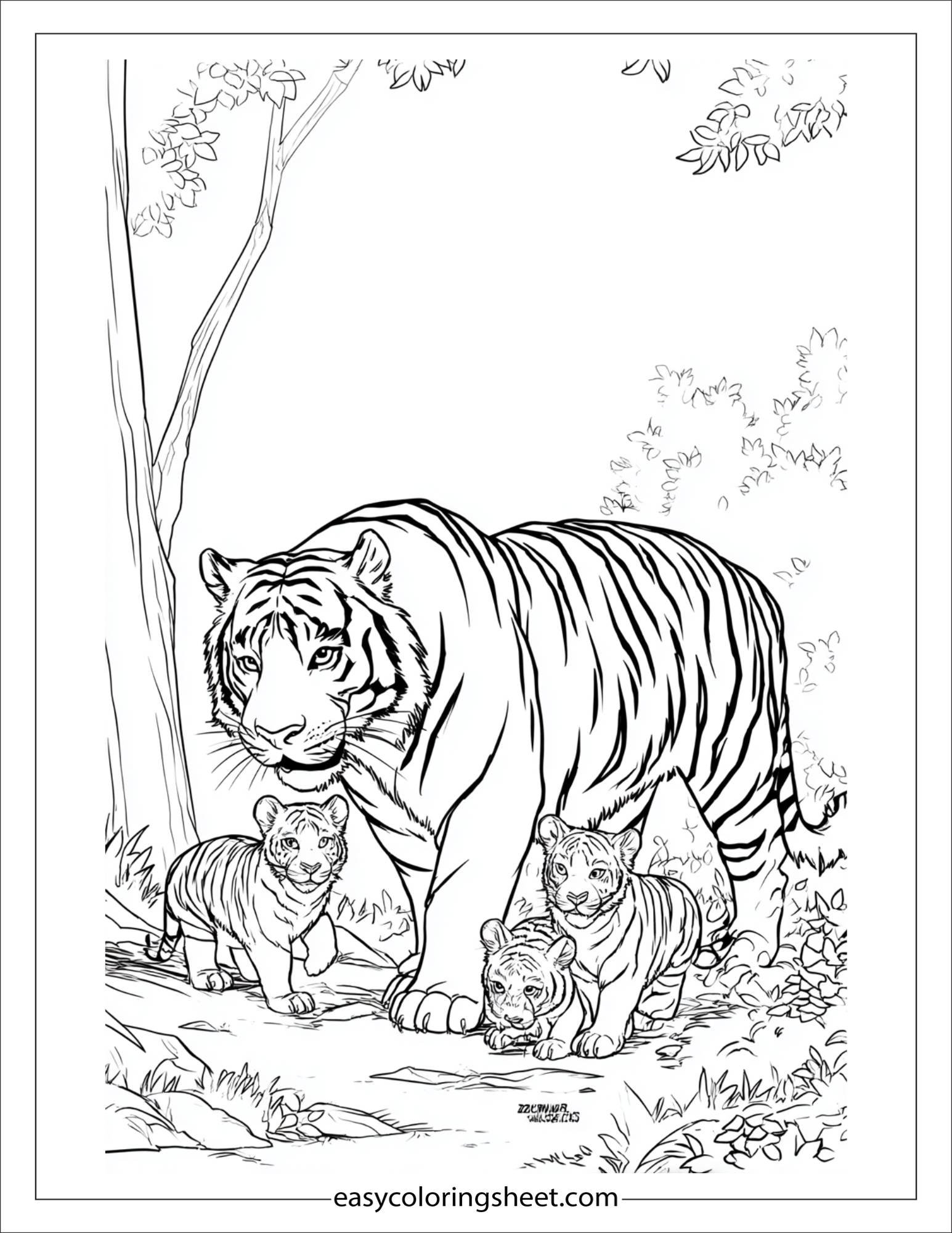 Sher Khan, the tiger, playing with cubs