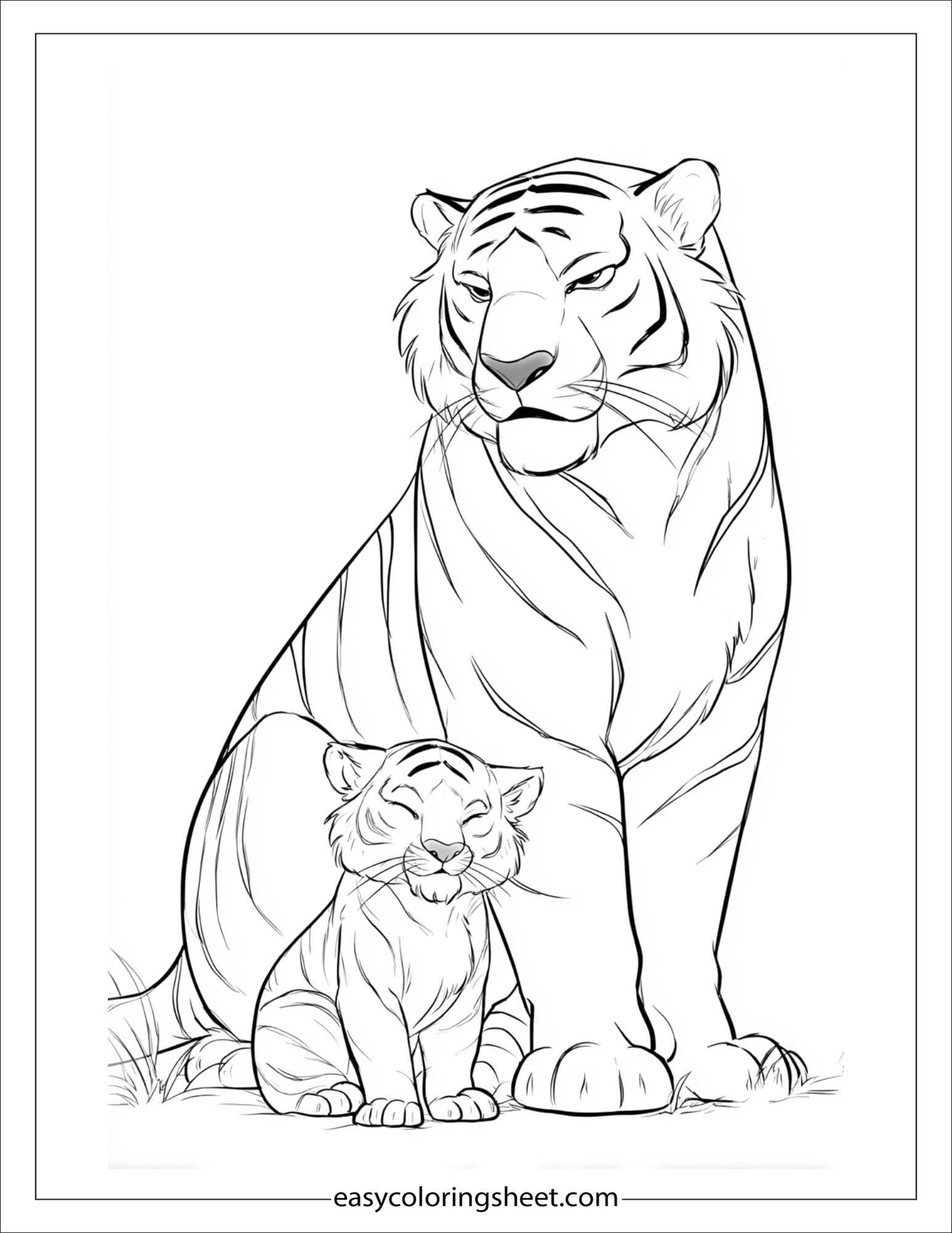 Sher Khan, the tiger, protecting cub