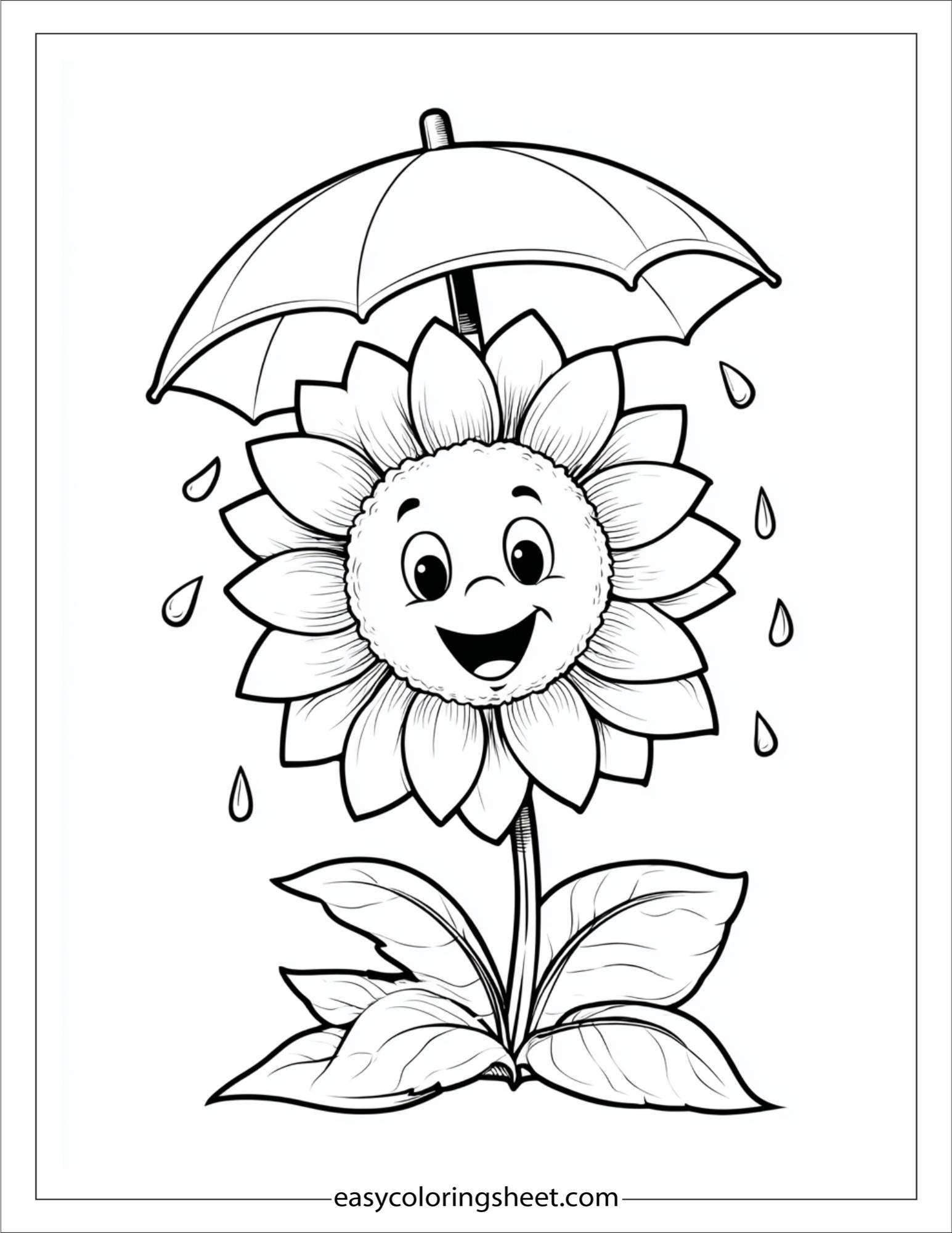 Sunflower holding umbrella in rain