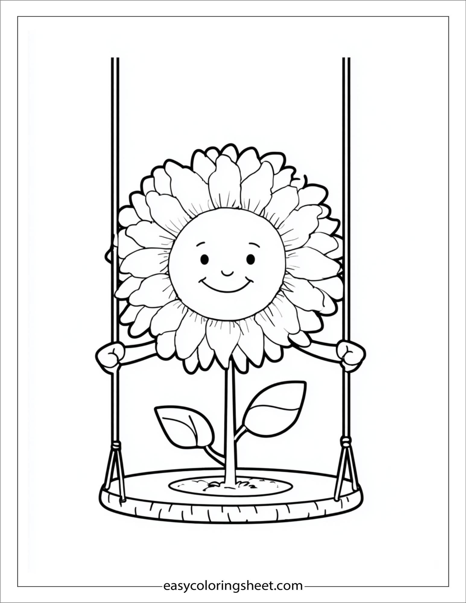 Sunflower swinging on a tire swing