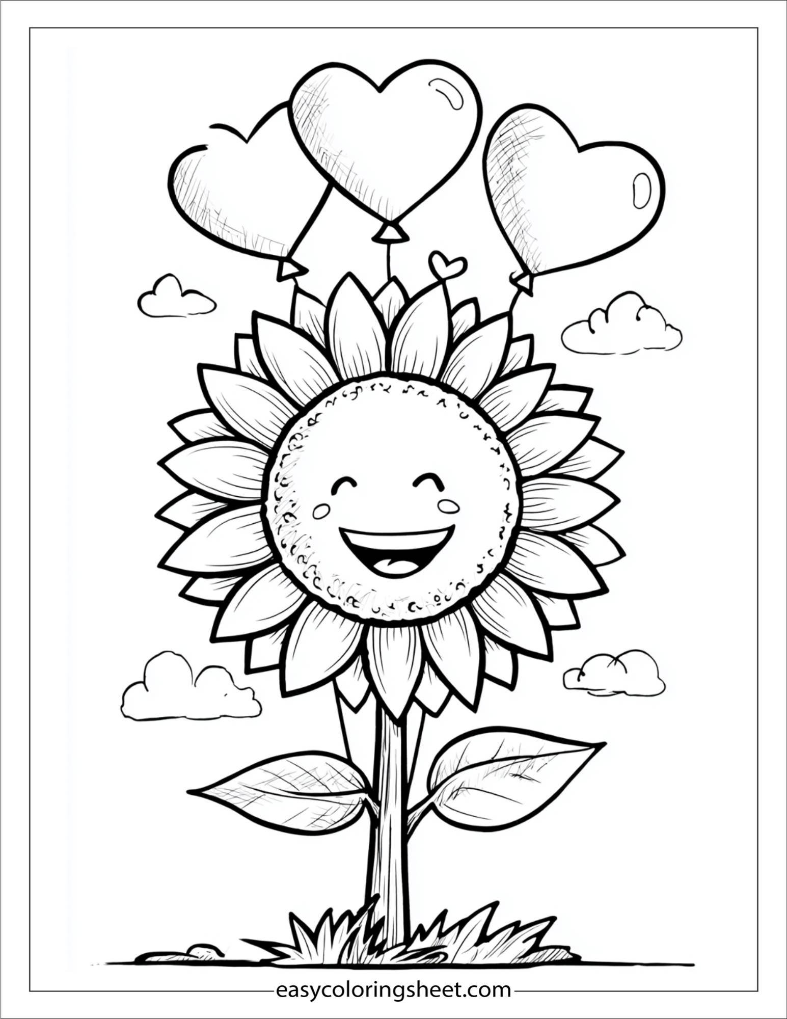 Sunflower with Heart Balloons