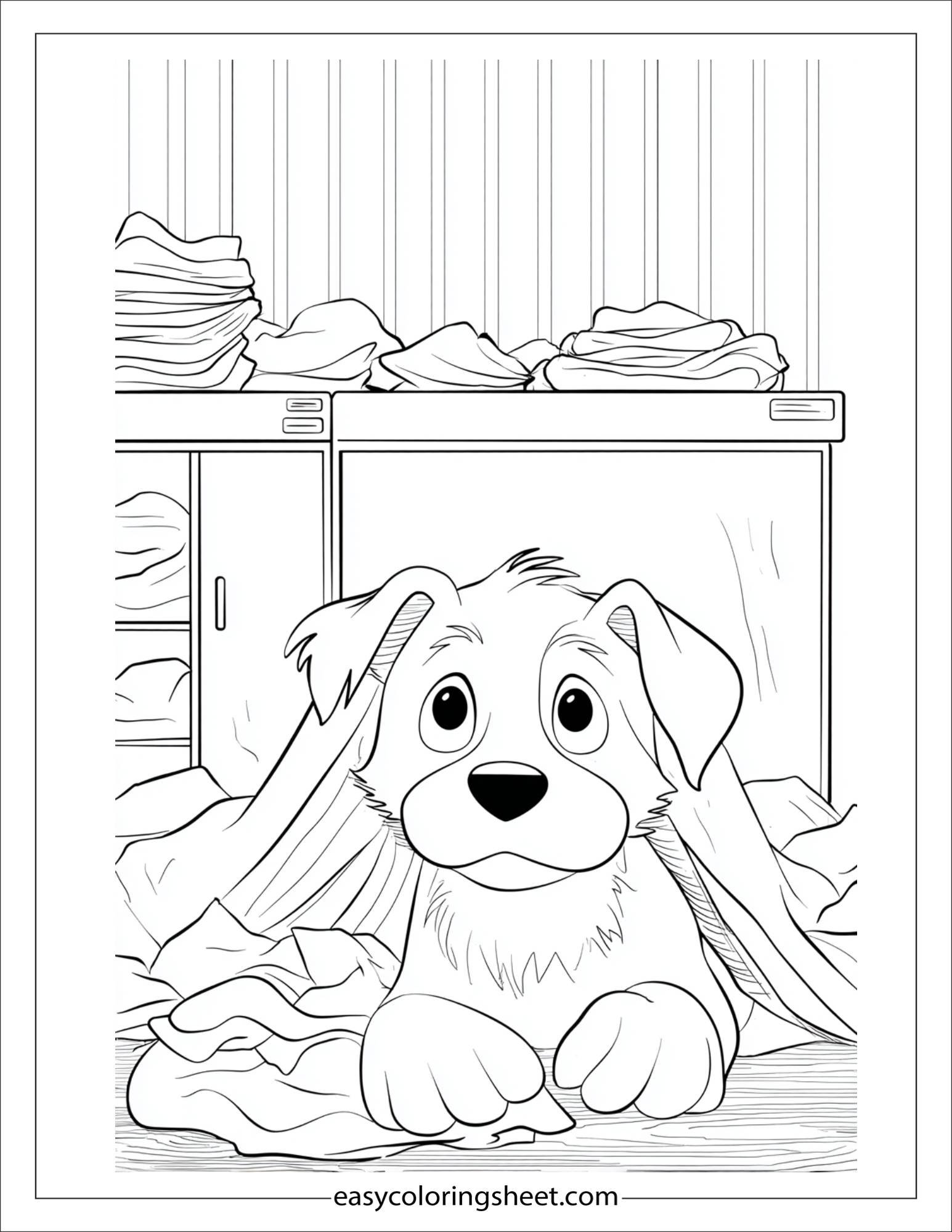 Sweet puppy hiding in laundry