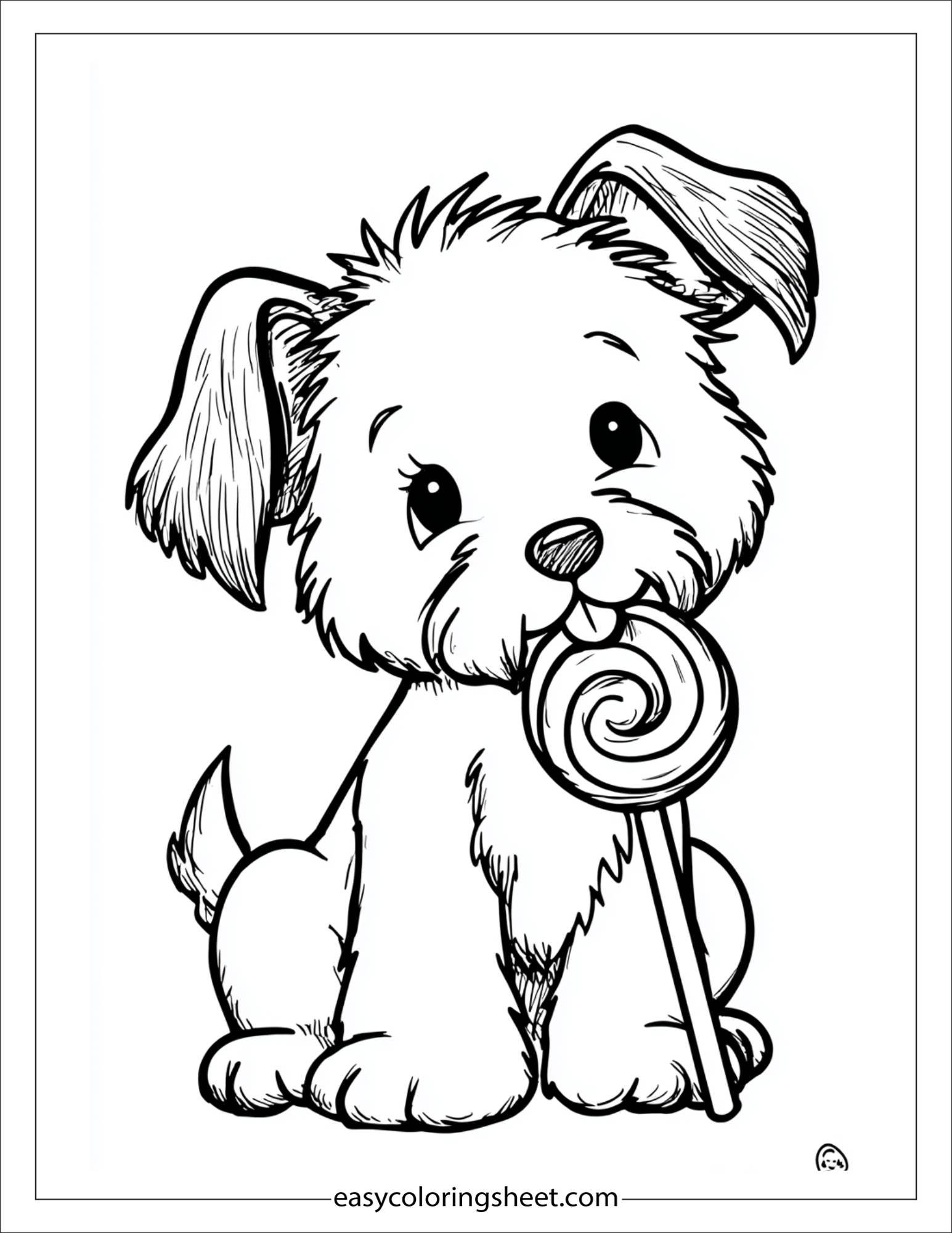 Sweet puppy licking a lollipop