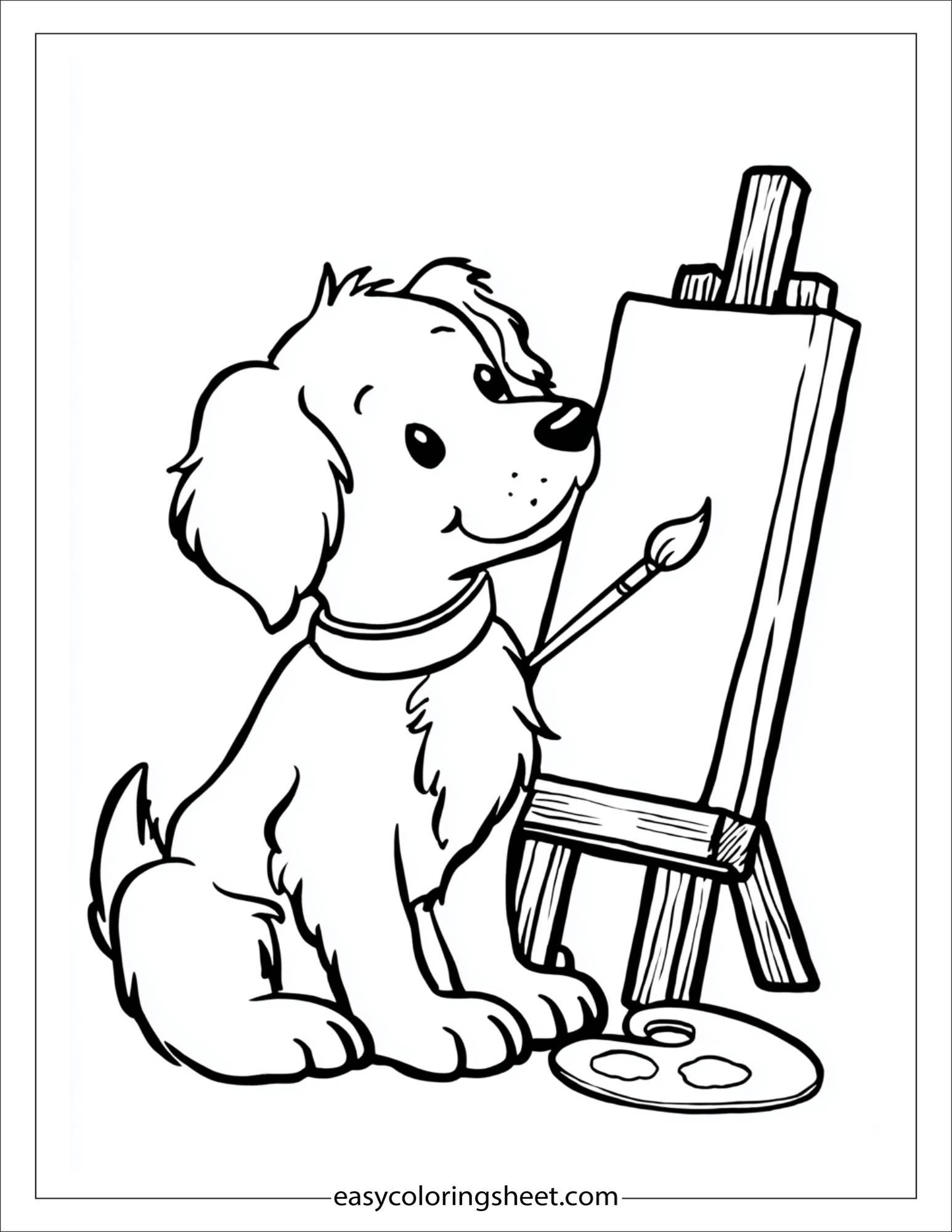 Sweet puppy painting a canvas