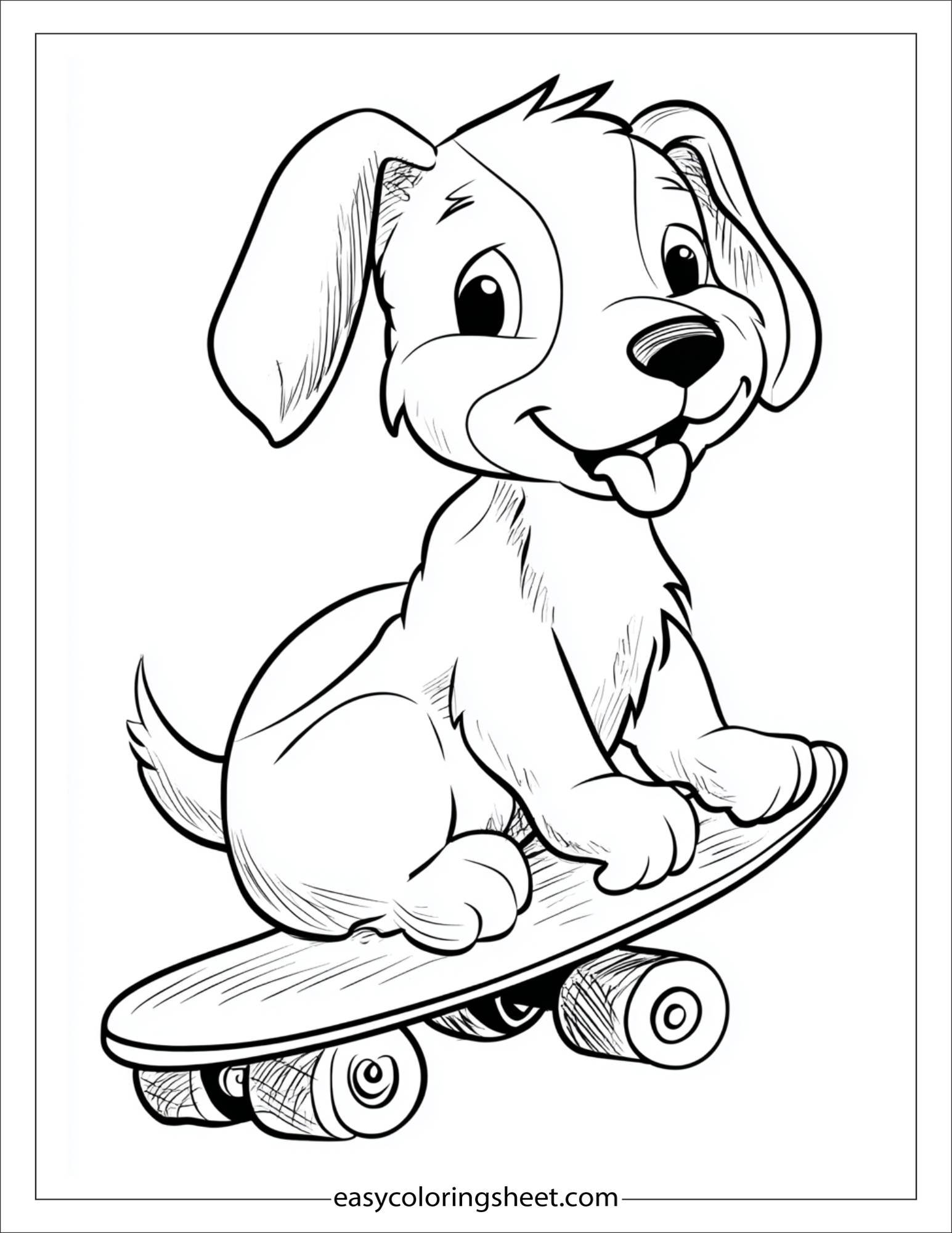 Sweet puppy riding a skateboard