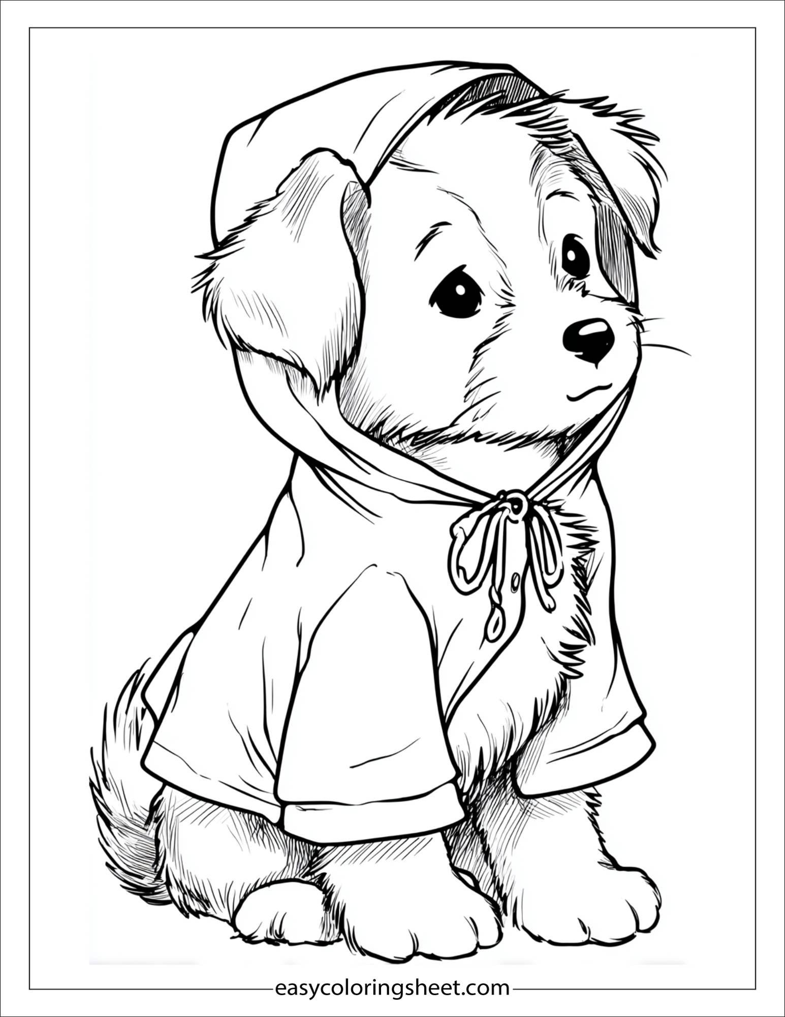 Sweet puppy wearing a raincoat