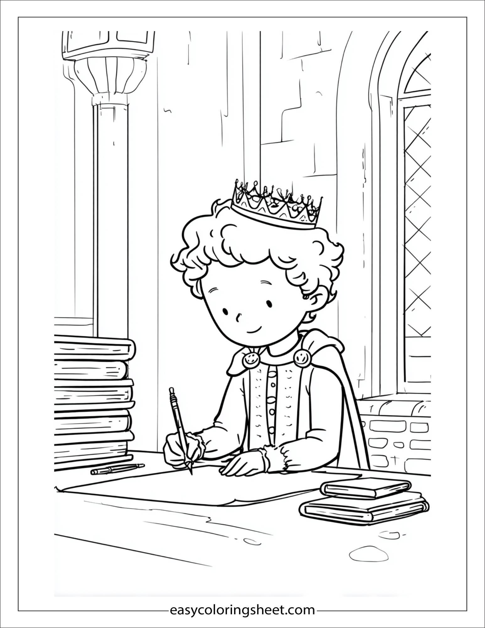 The Prince writing pointing forward