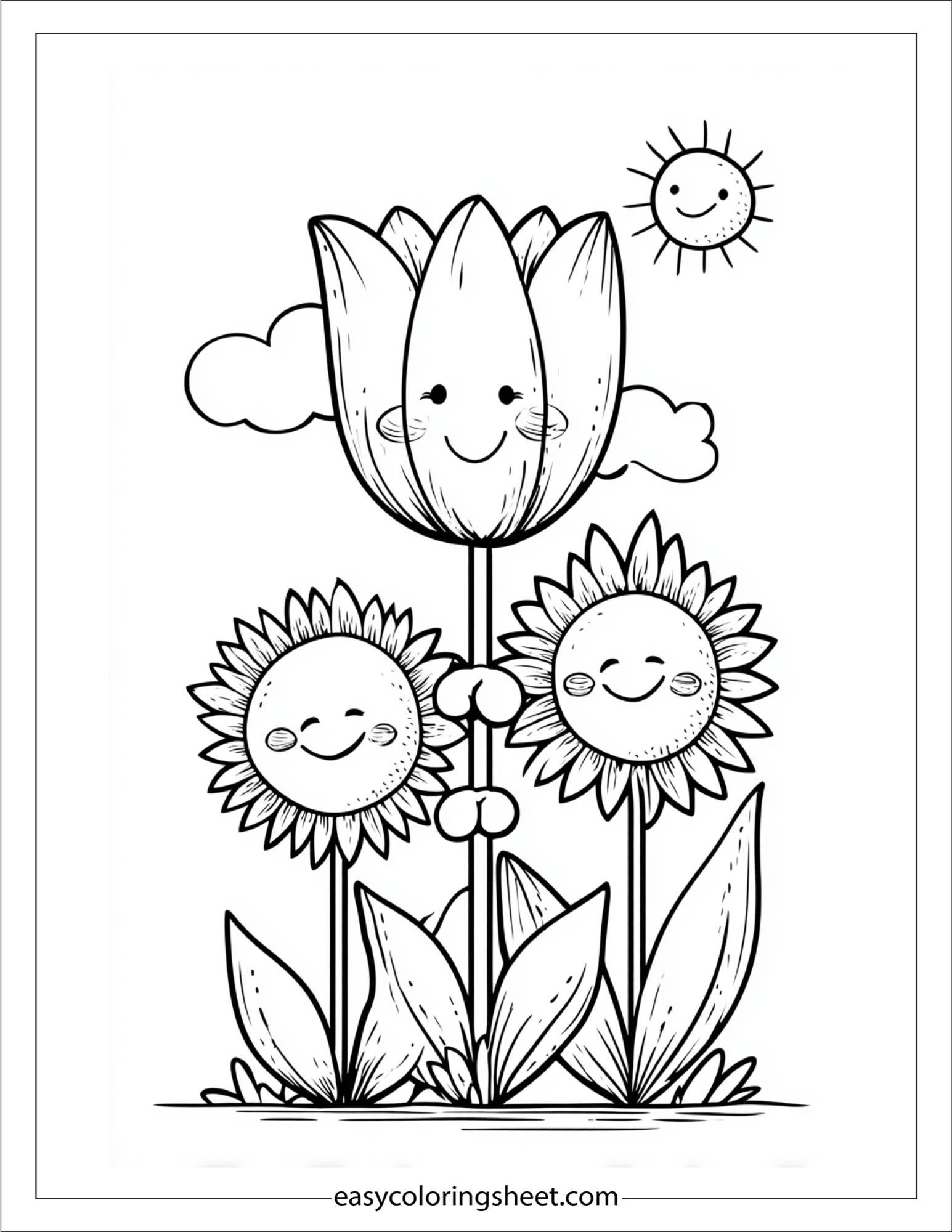 Tulip holding hands with sunflowers