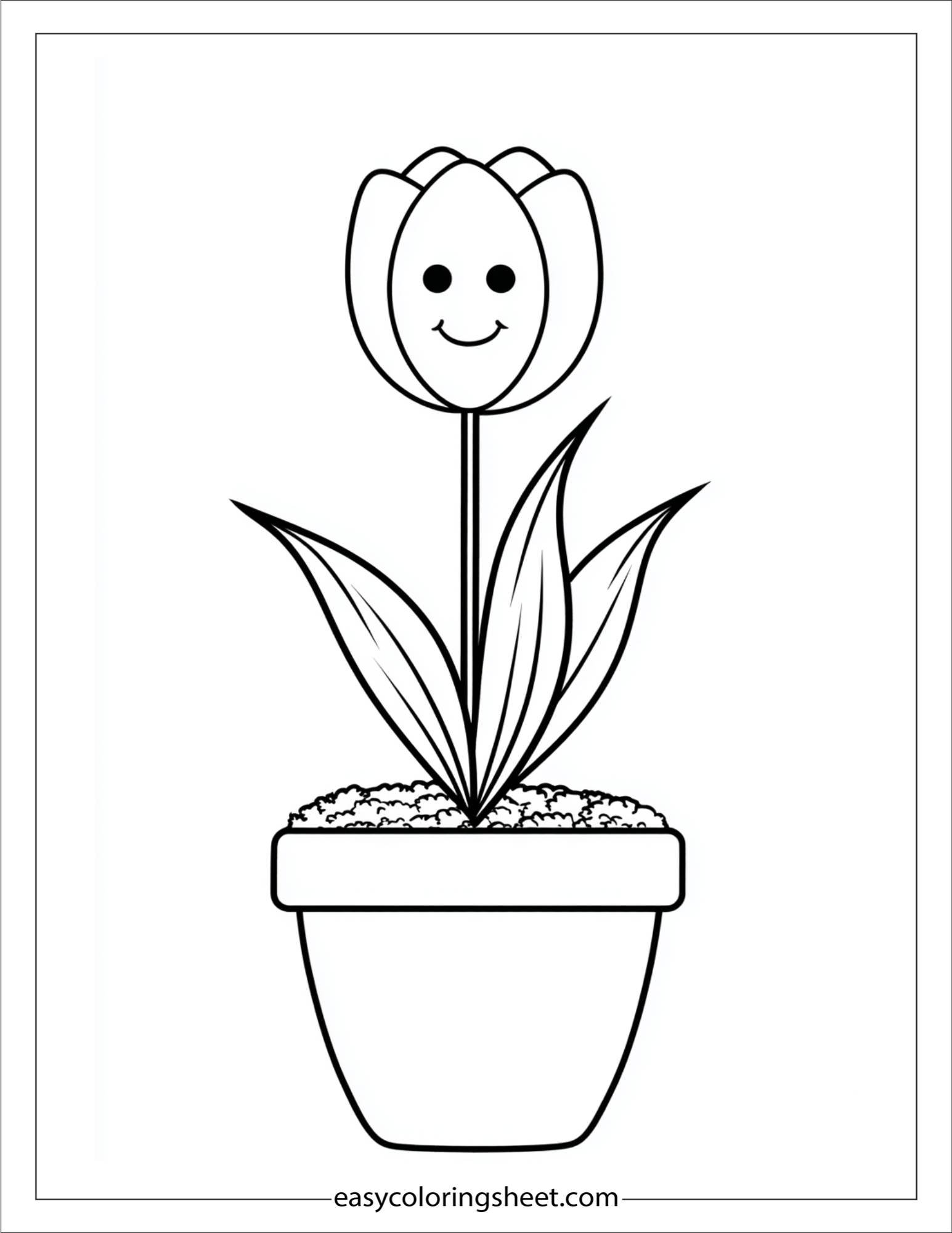 Tulip peeking from flower pot