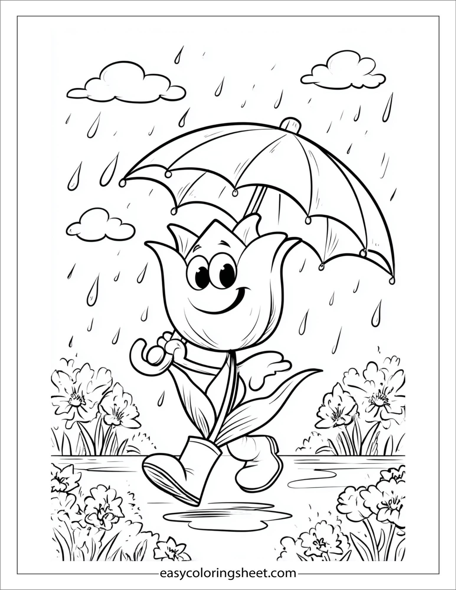 Tulip playing in garden rain