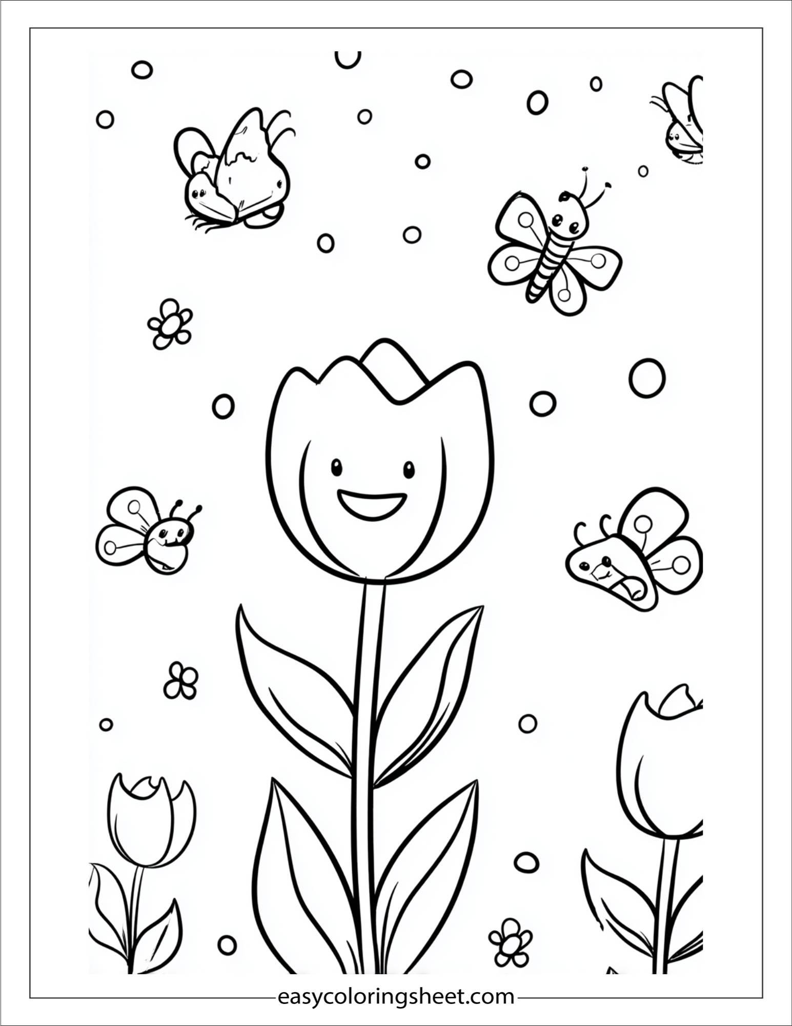 Tulip smiling with butterflies