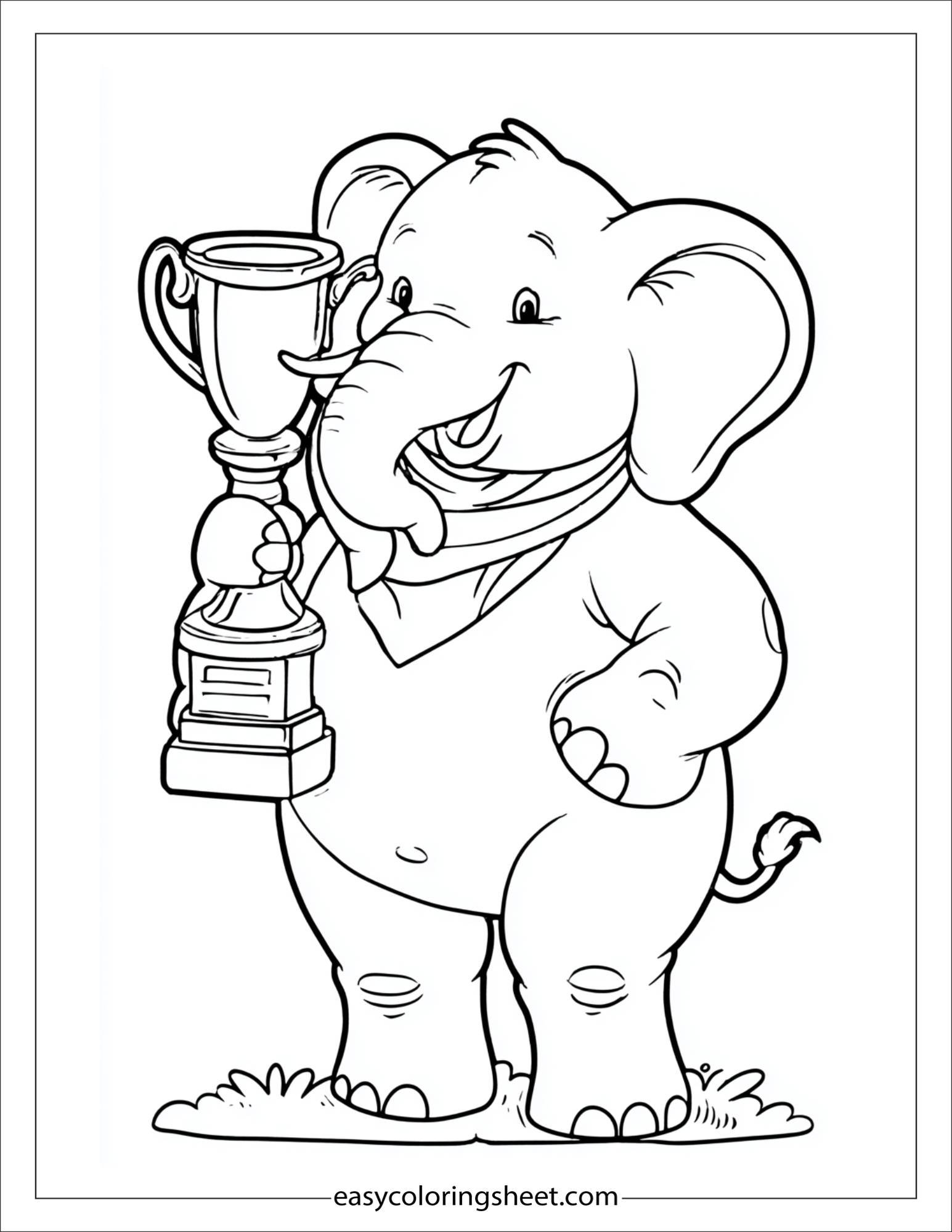 Winner elephant holding a trophy with trunk