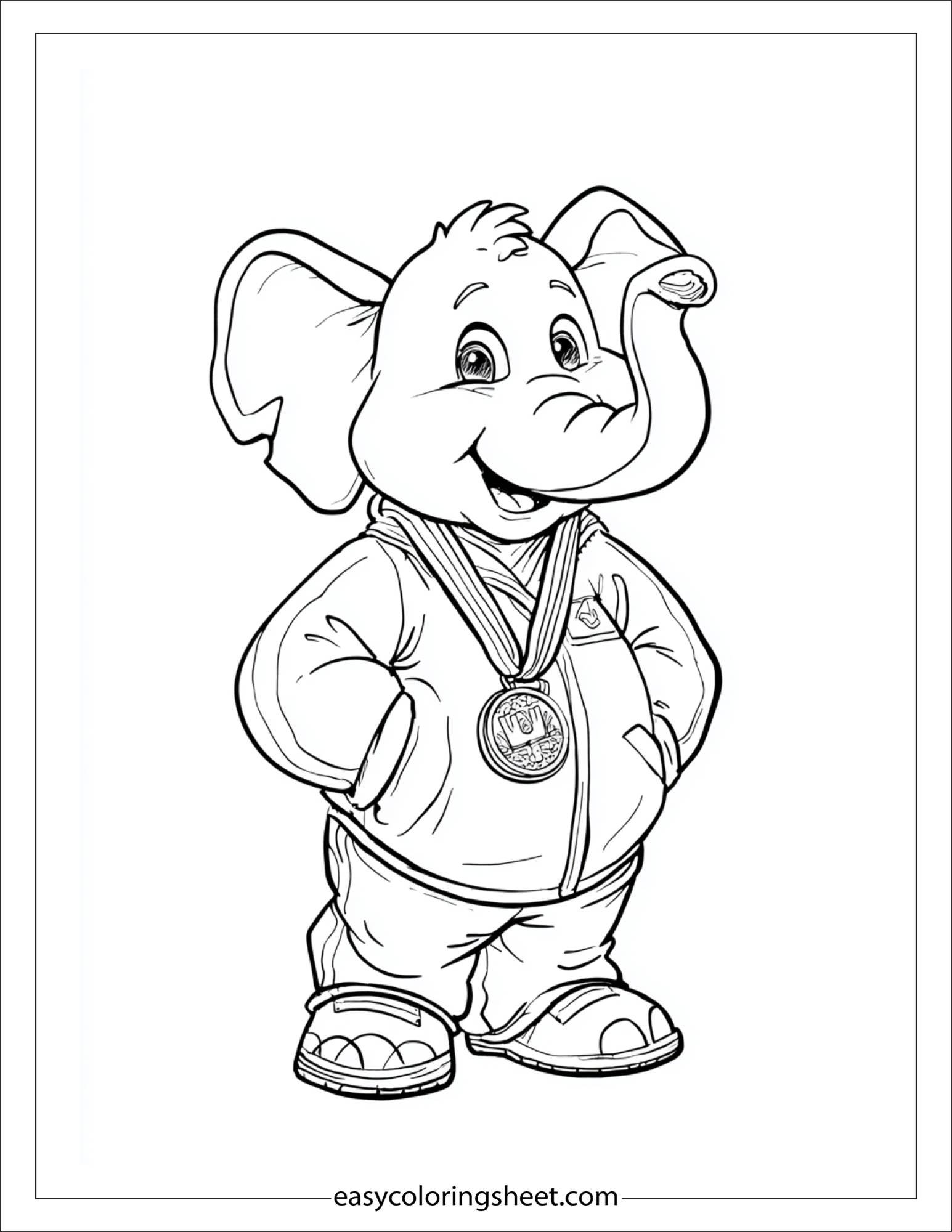 Winner elephant standing proudly with a medal