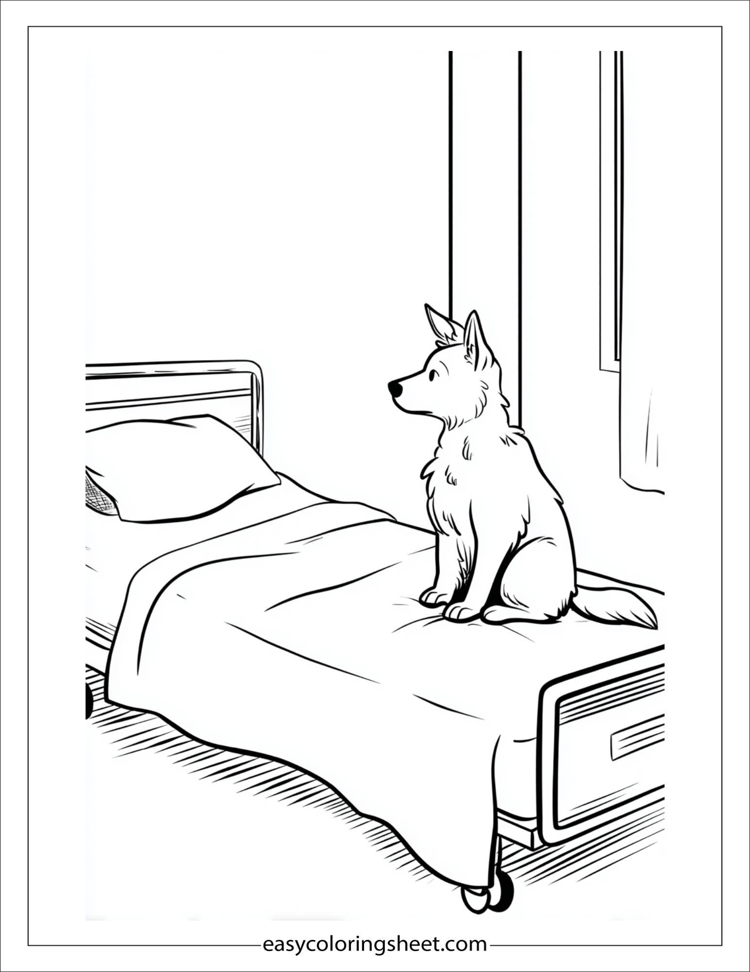 caring dog beside a hospital bed