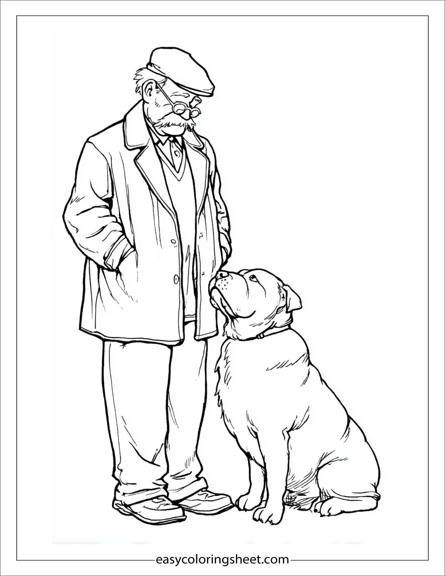 caring dog beside an old man