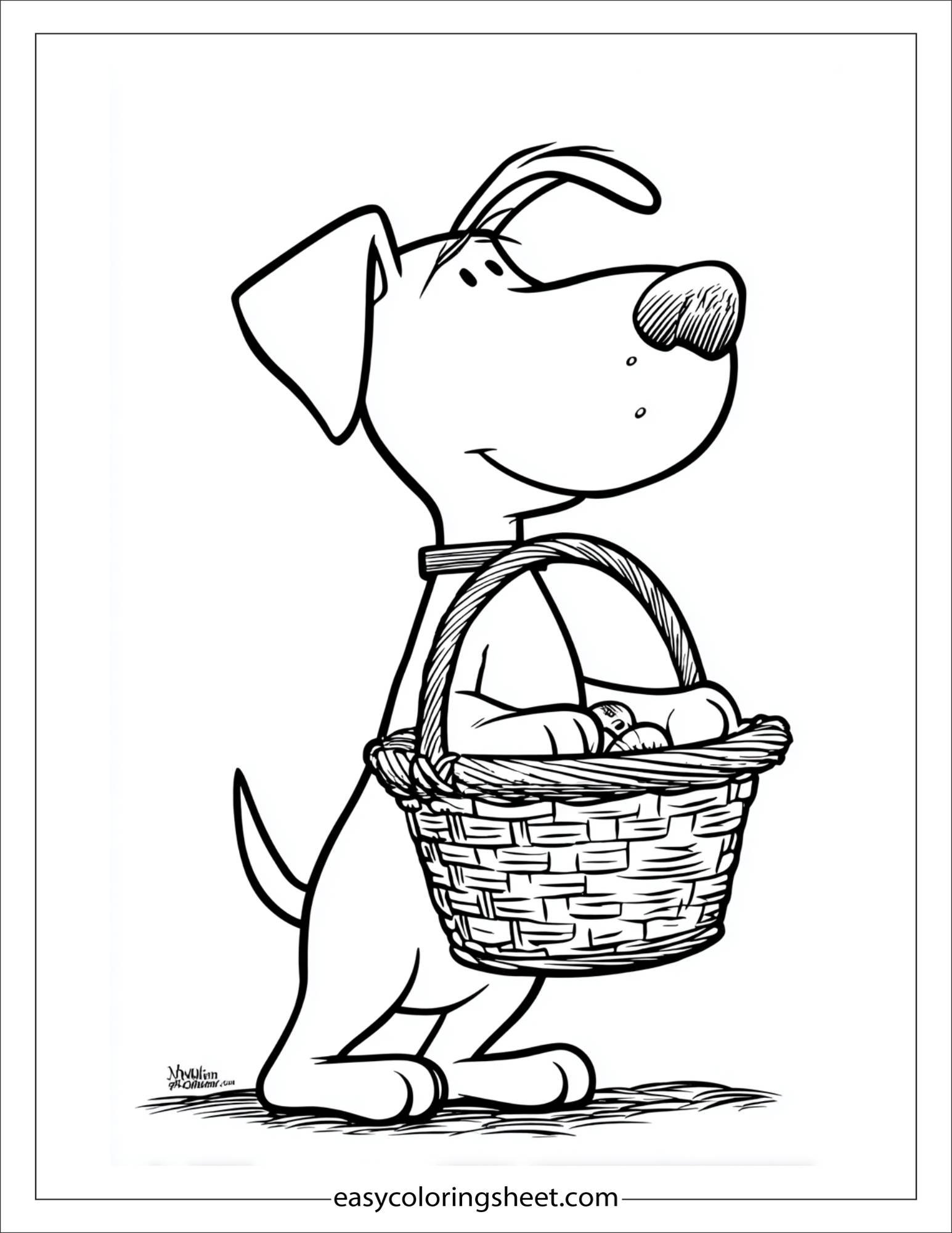 caring dog carrying a basket