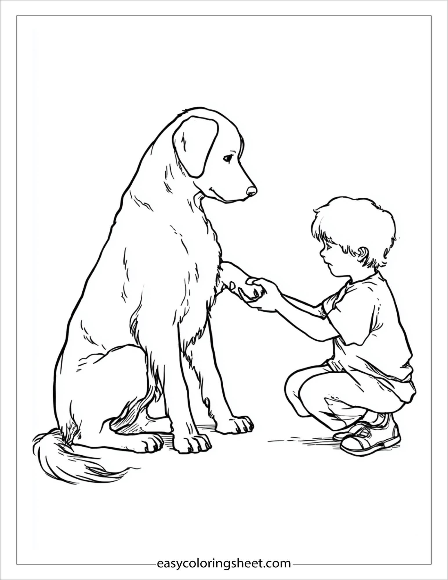 caring dog giving paw to a child