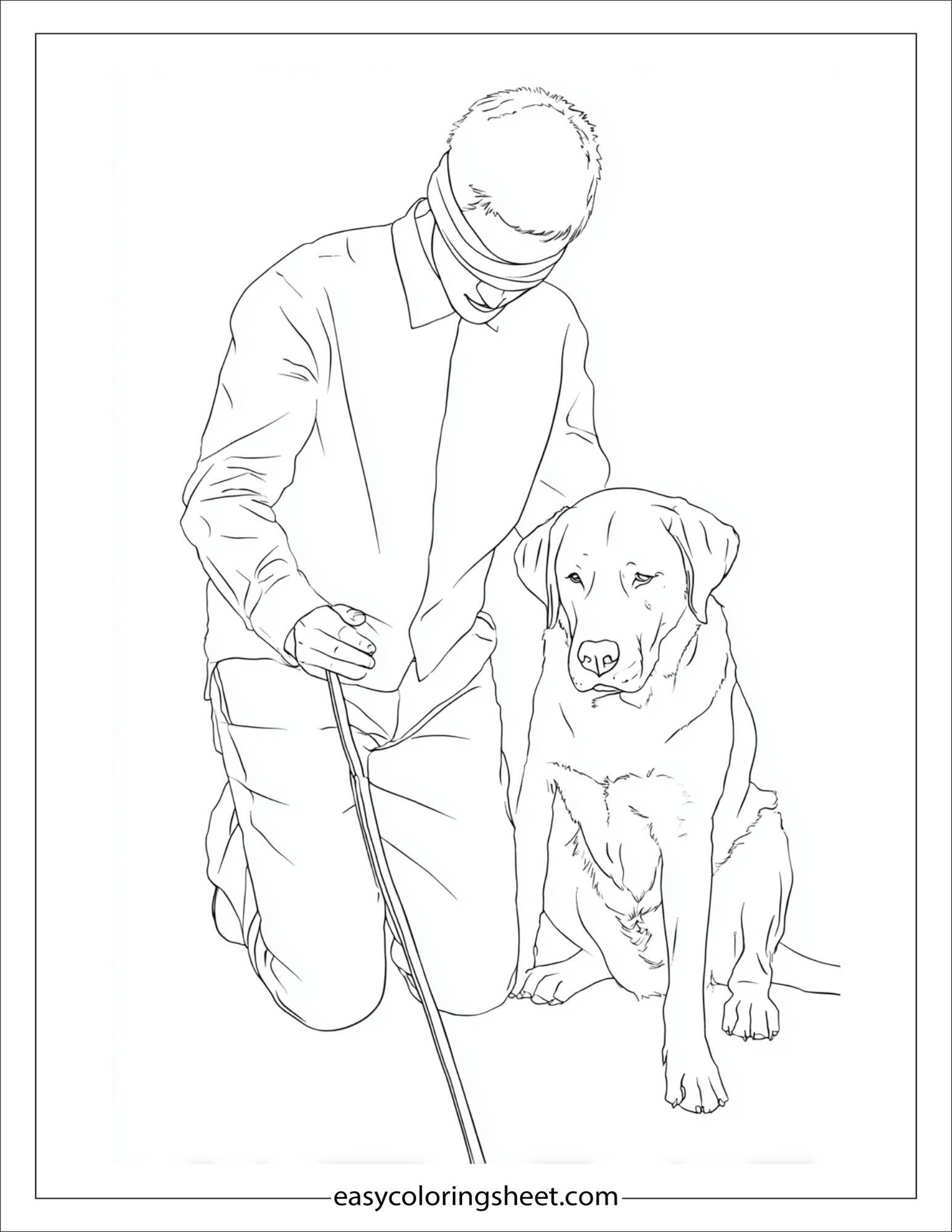 caring dog helping a blind person