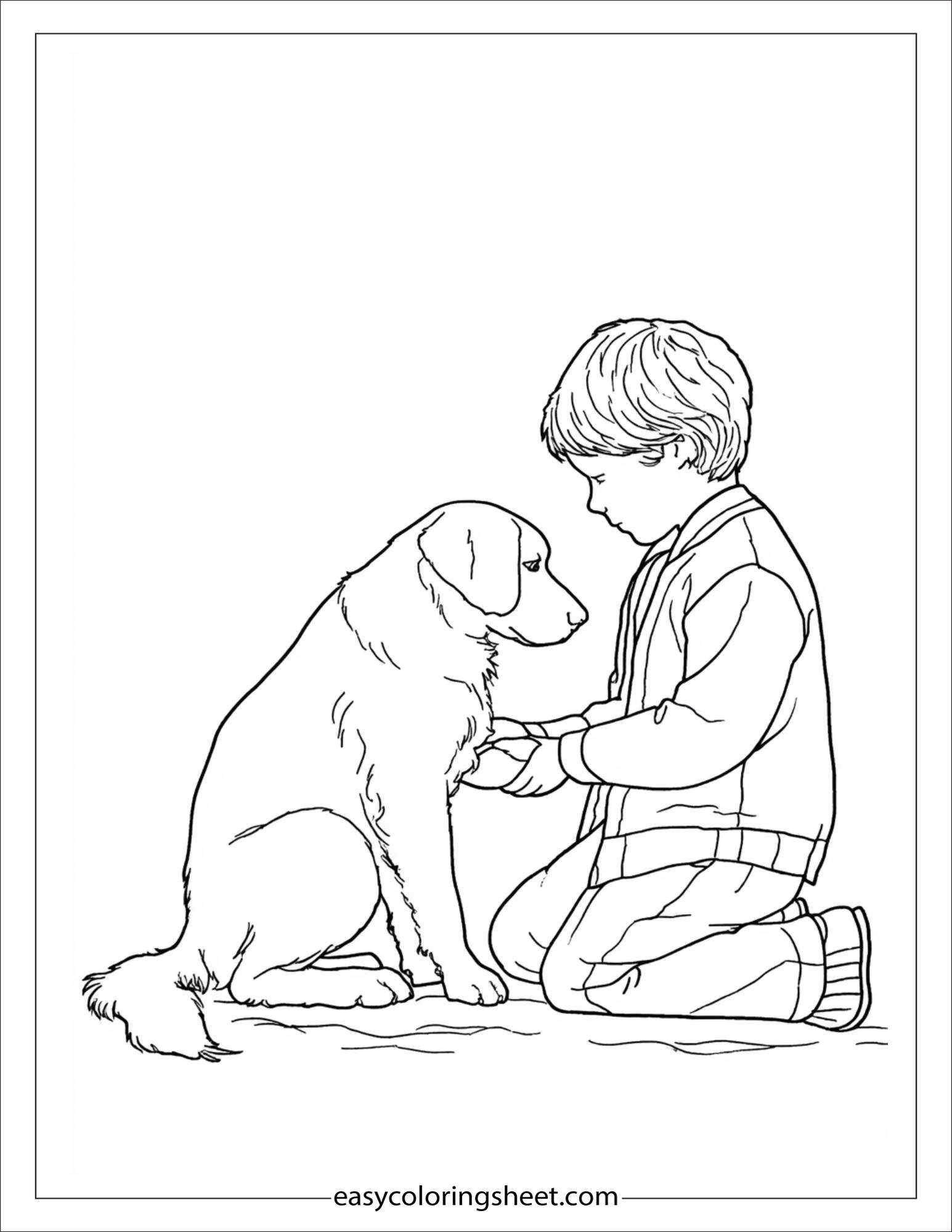 caring dog helping lost child