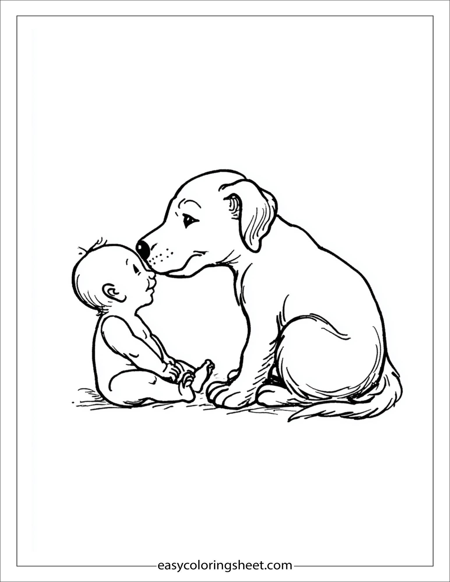 caring dog licking a baby