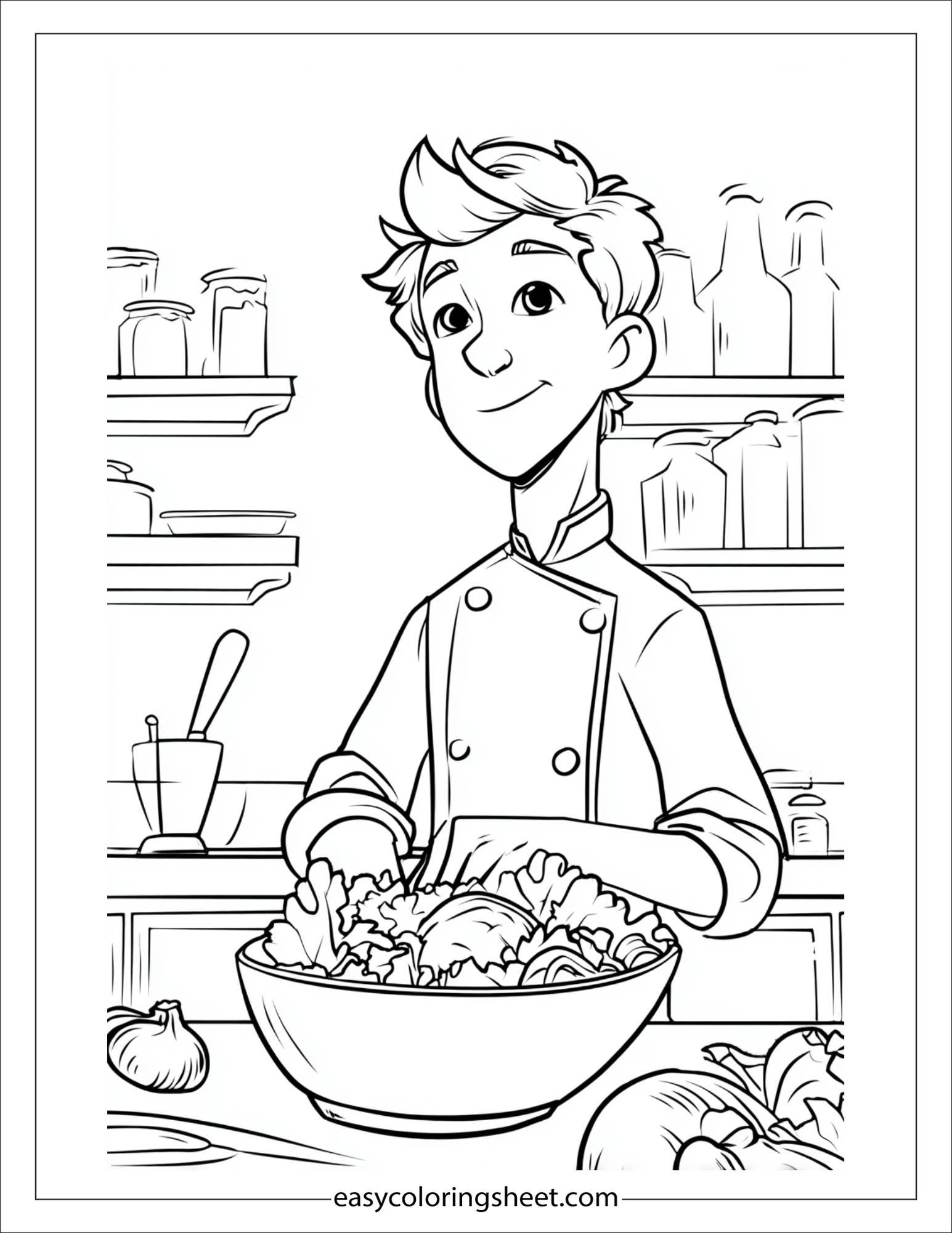 confident chef mixing salad