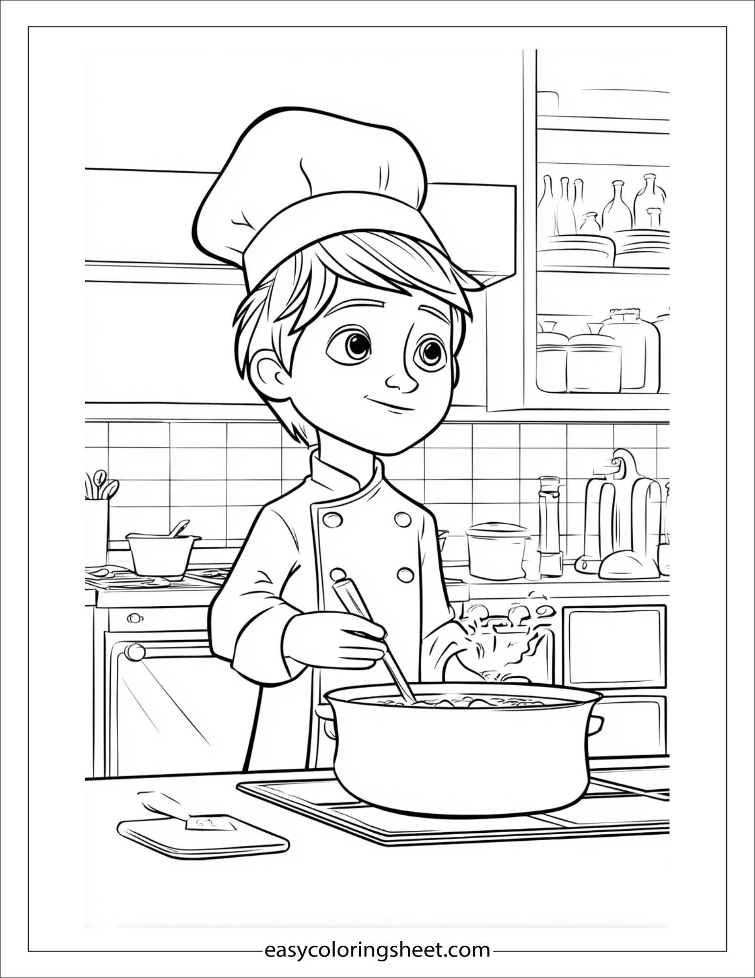 confident chef stirring soup