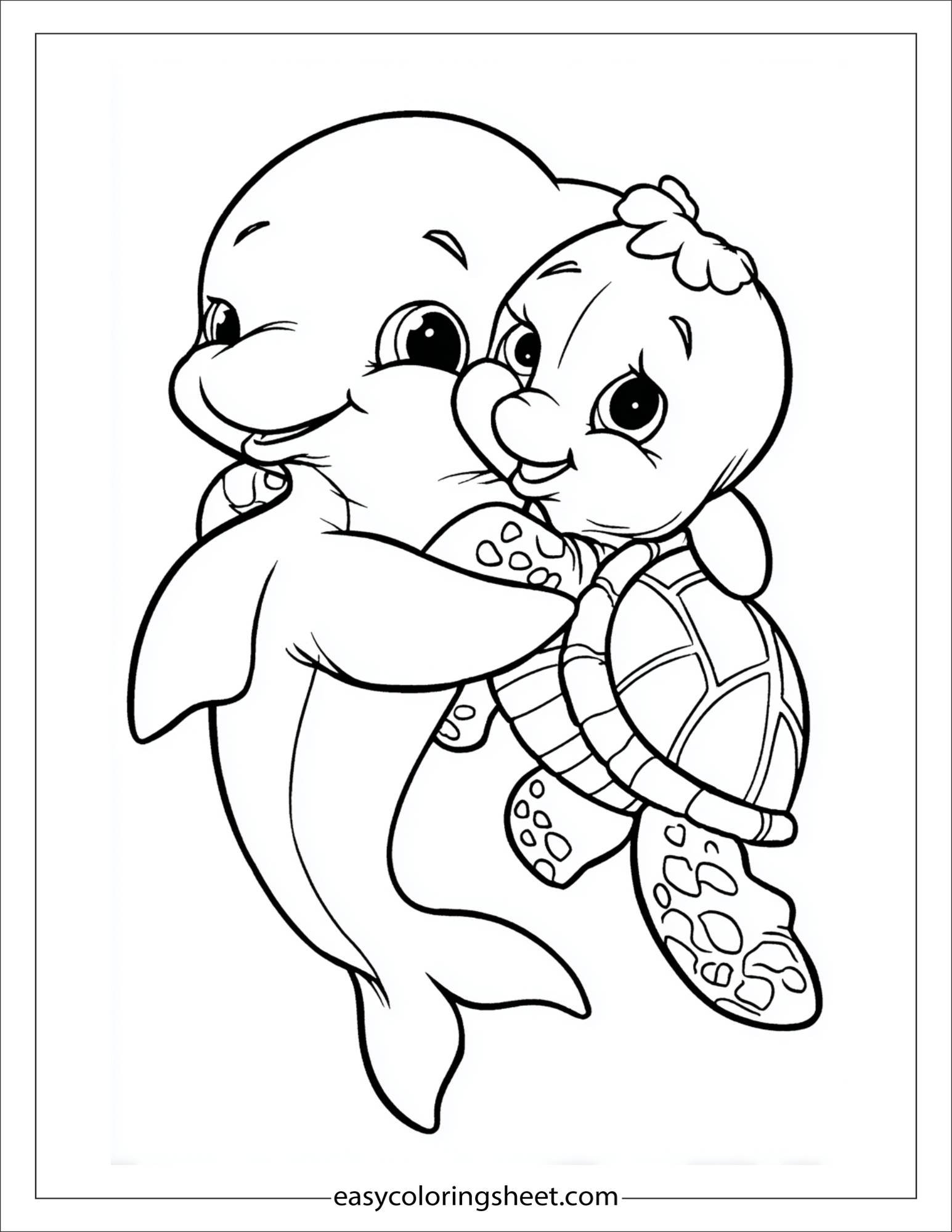 dolphin hugging a turtle